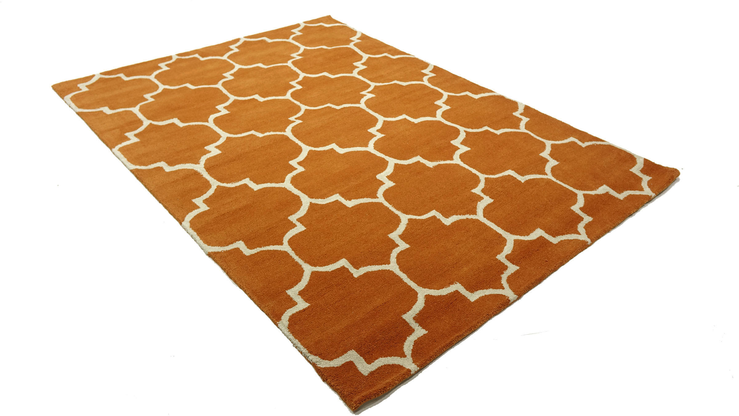 Handgefertigter Teppich 100x150 Orange Ornamente Handarbeit Handtuft Modern