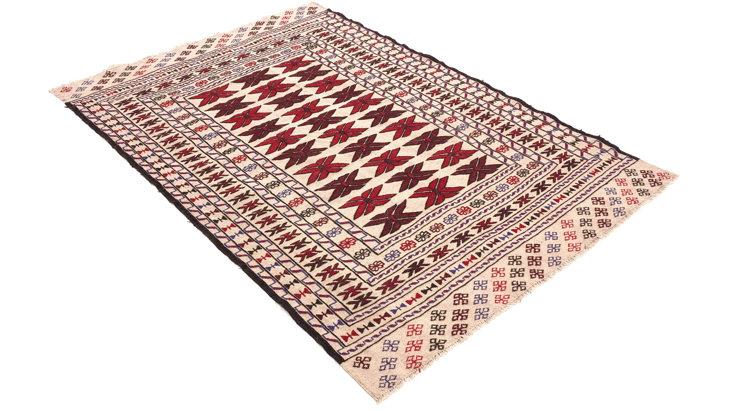 Afghan Kelim Gol Barjasta Teppich 120x180 Handgewebt Beige Geometrisch Handarbeit