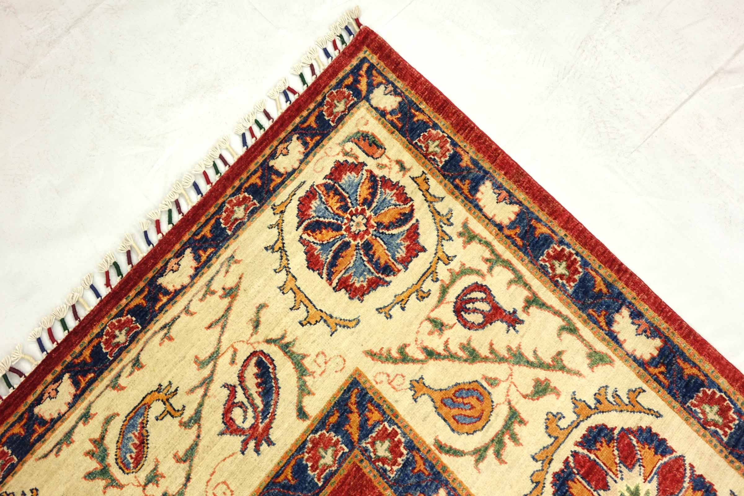 Afghan Chobi Ziegler 200x300 Handgeknüpft Orientteppich Rot Medaillon Wolle