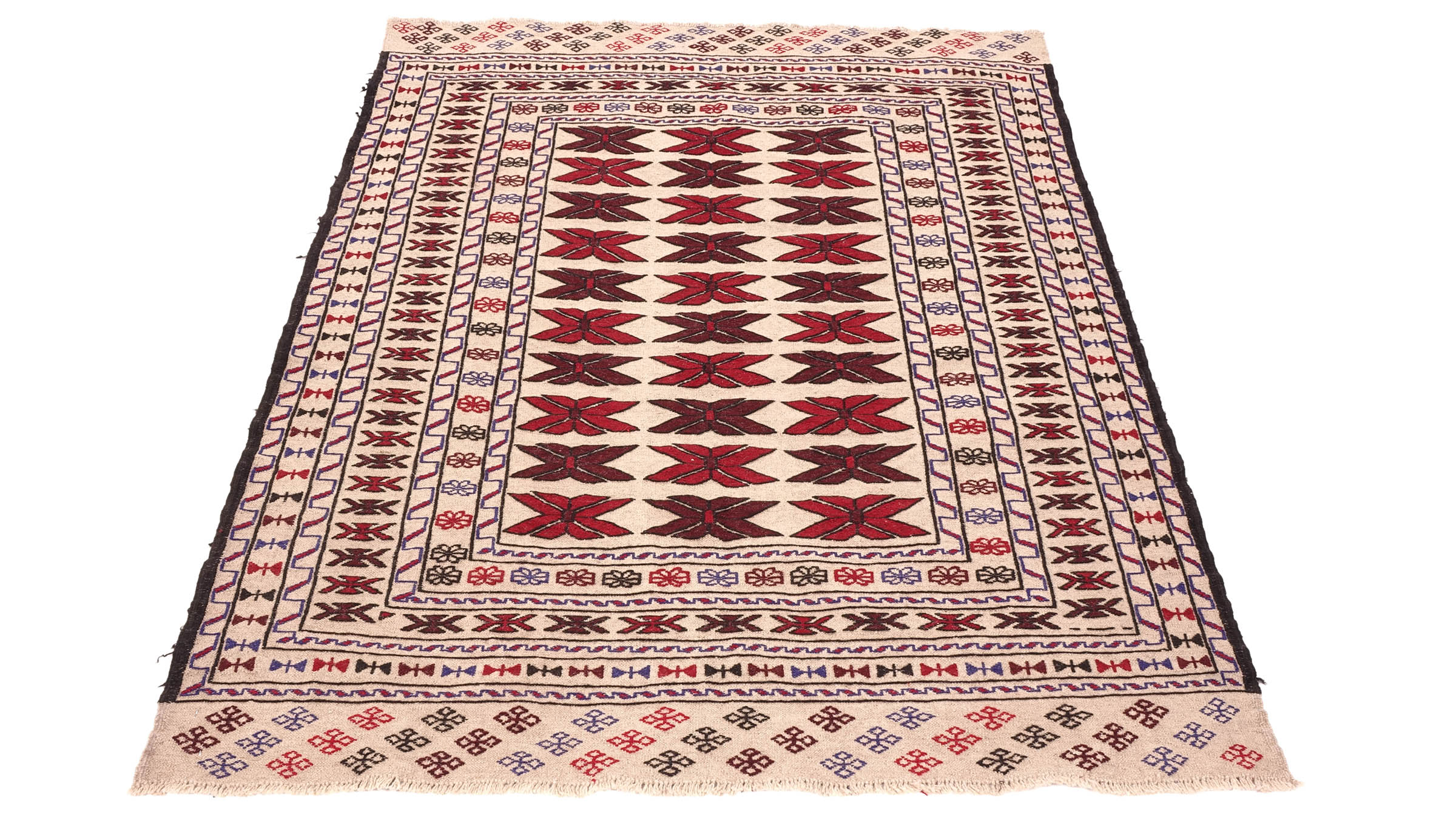 Afghan Kelim Gol Barjasta Teppich 120x180 Handgewebt Beige Geometrisch Handarbeit
