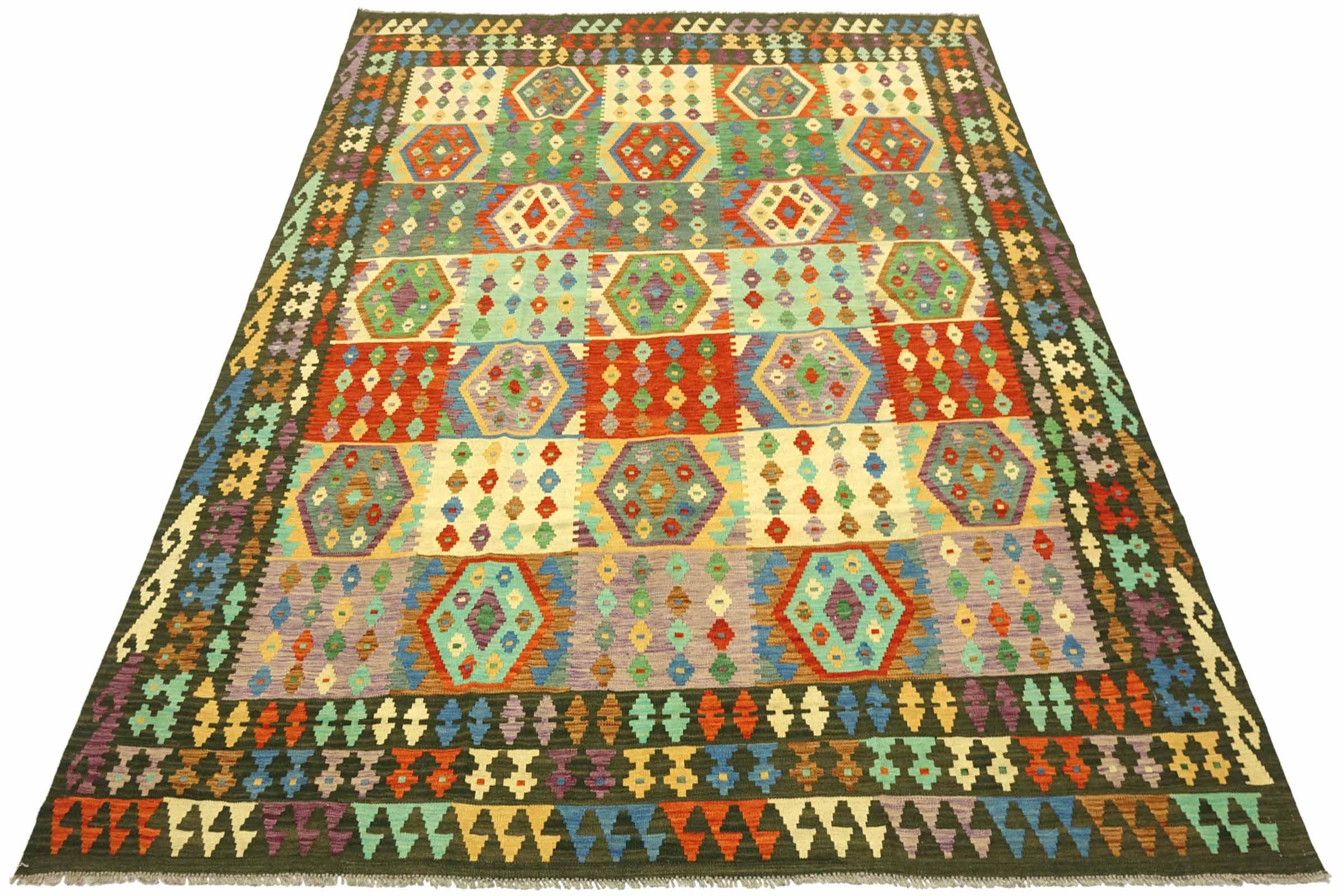 Afghan Maimana Kelim Bunt 250x300 Handgewebt Teppich Bunt Geometrisch Orient