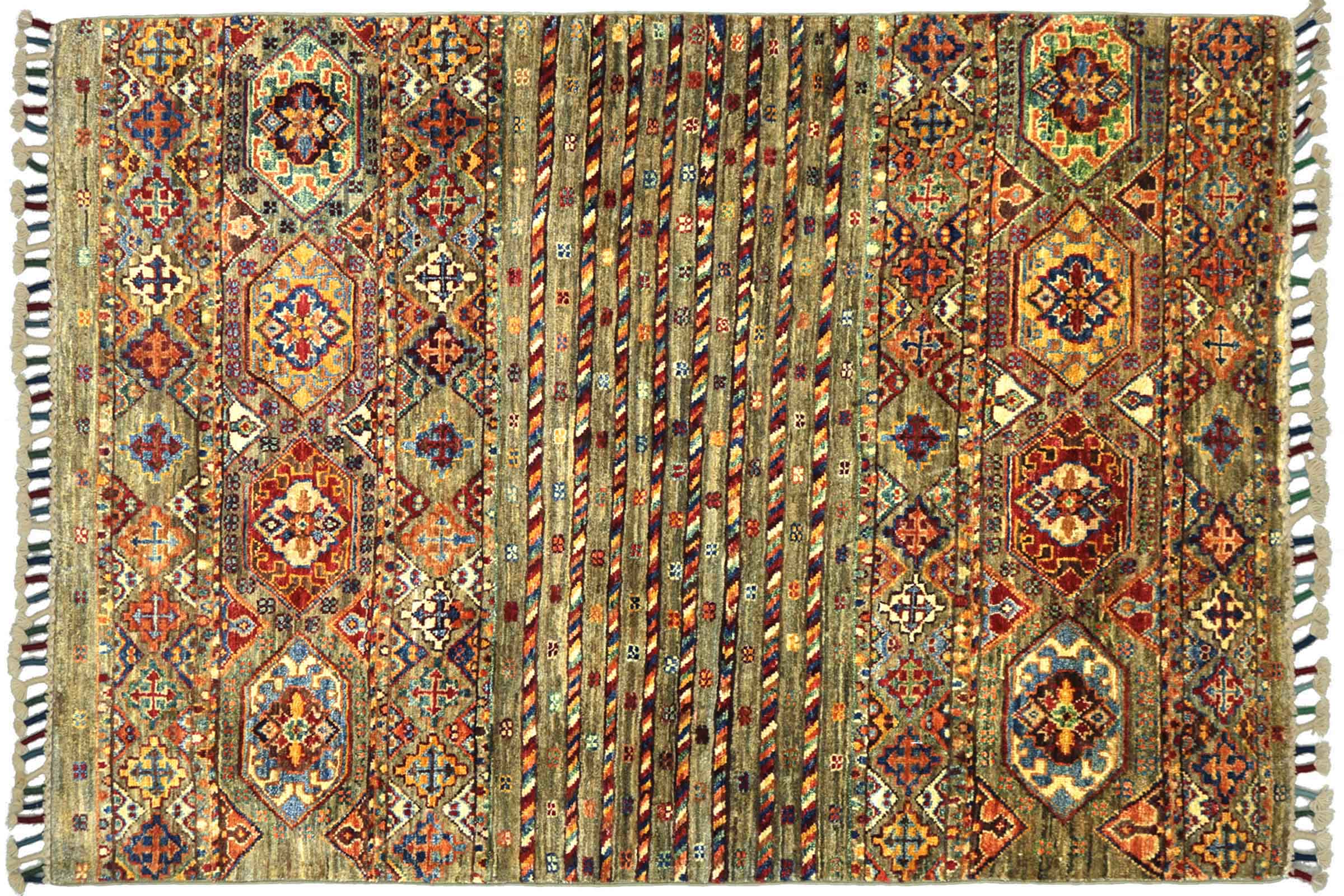 Afghan Khorjin Shaal 100x150 Handgeknüpft Orientteppich Braun Streifen Wolle