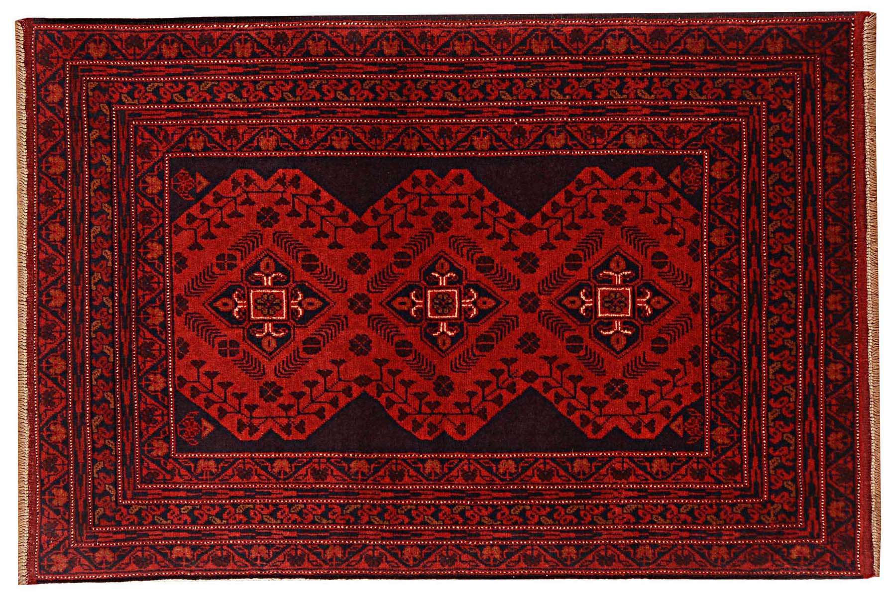Afghan Khal Mohammadi Teppich 100x150 Handgeknüpft Braun Geometrisch Orient Kurzflor