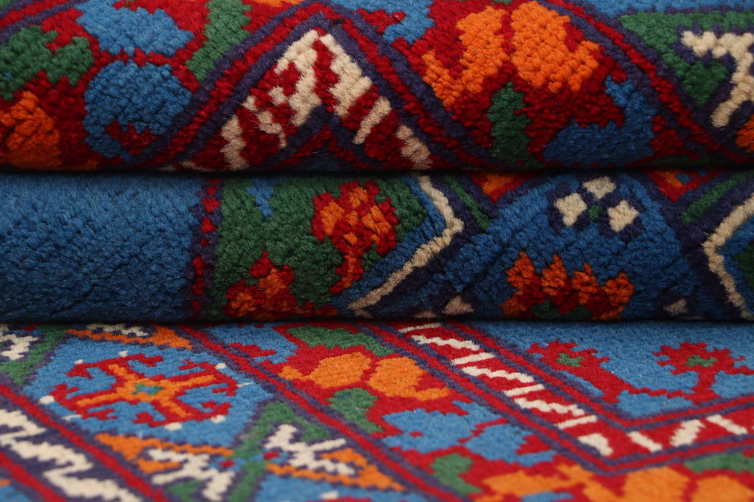 Afghan Akcha Rang Dar Teppich 100x150 Handgeknüpft Blau Durchgemustert Orient Kurzflor