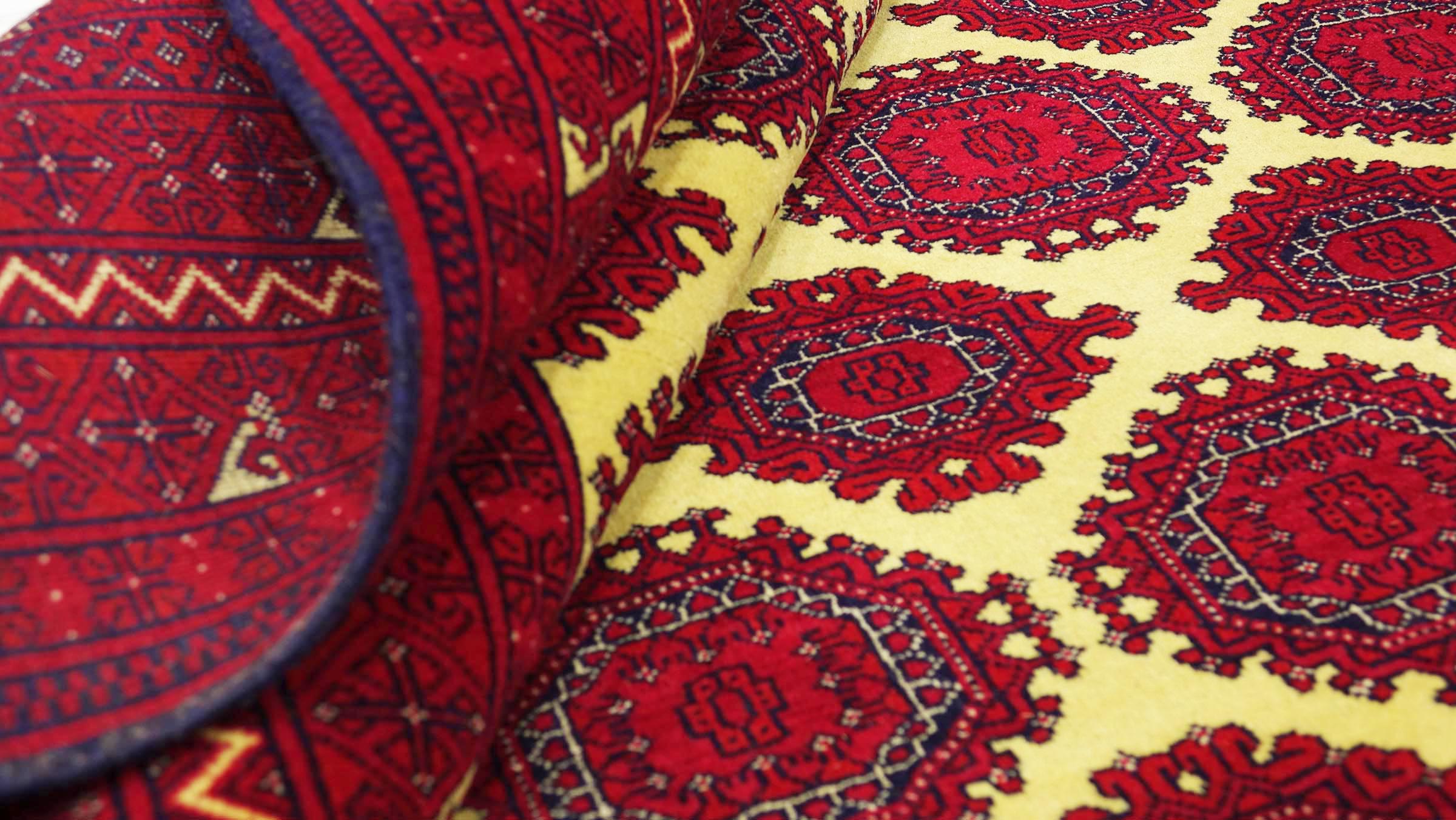 Afghan Teppich 300x400 Handgeknüpft Rot Geometrisch Orient Kurzflor Wohnzimmer