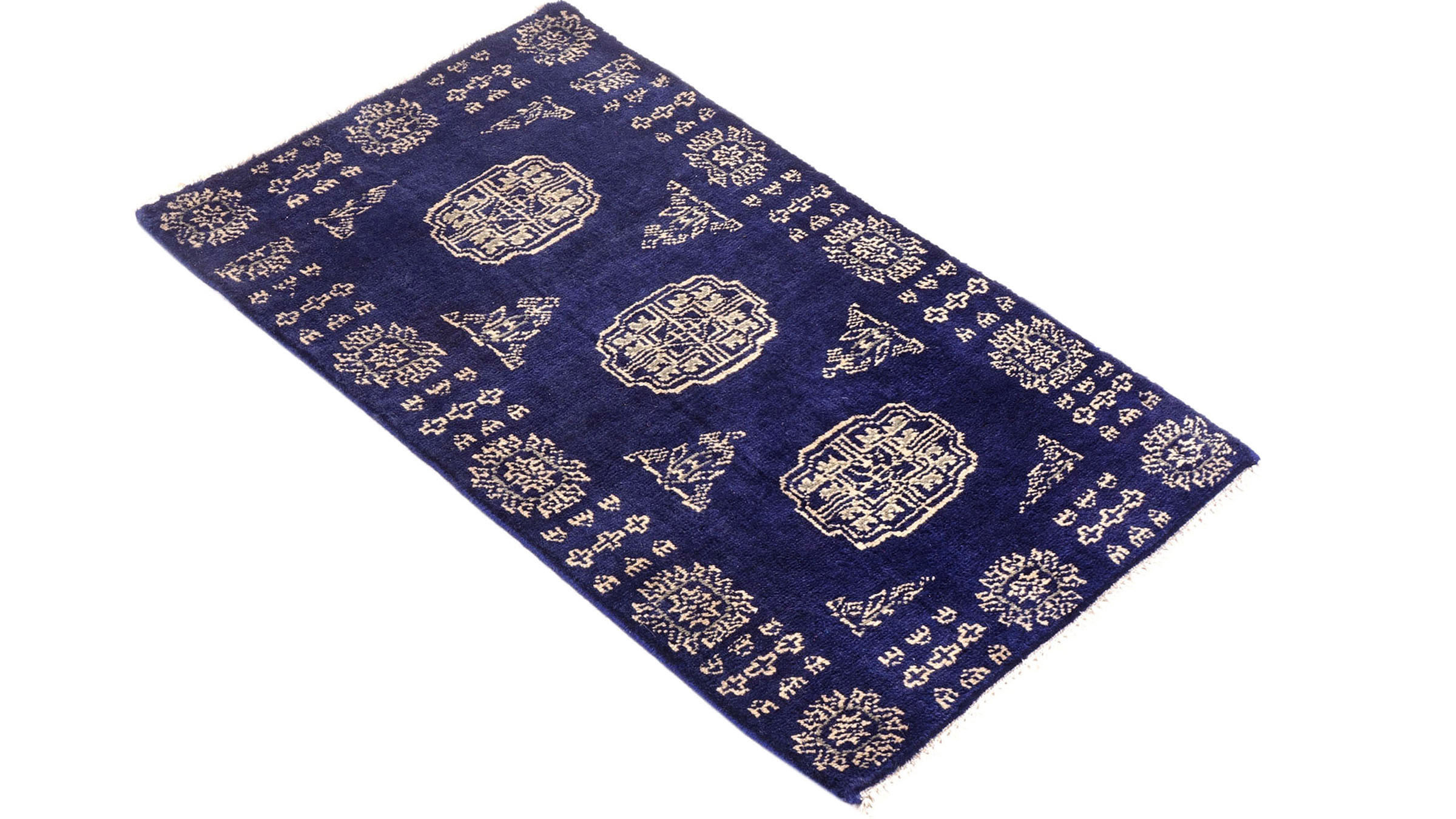 Pakistan Buchara 3ply Teppich 50x80 Handgeknüpft Blau Geometrisch Orient Kurzflor