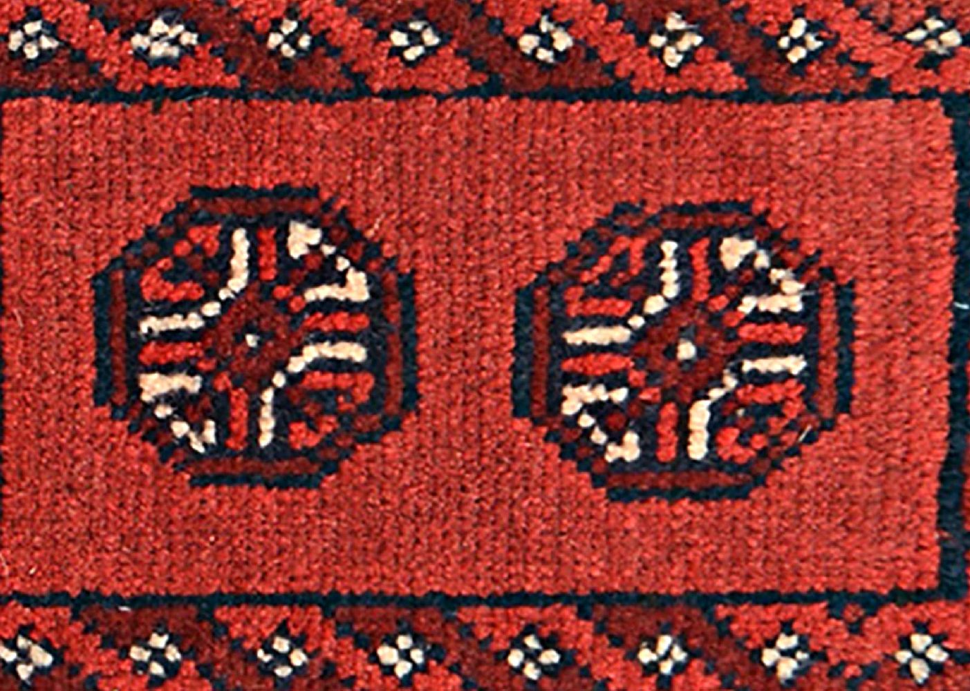 Afghan Aqcha Poshti Teppich 40x60 Handgeknüpft Rot Geometrisch Orient Kurzflor