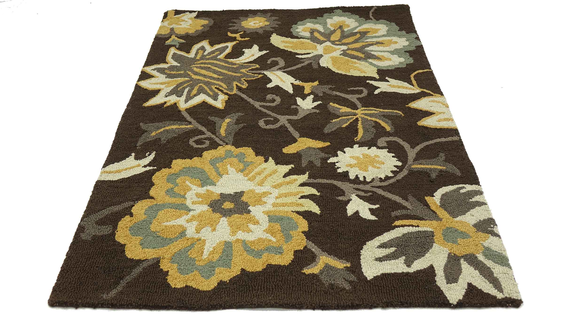 Handgefertigter Teppich Flowers 120x180 Braun Blumenmuster Handarbeit Handtuft Modern
