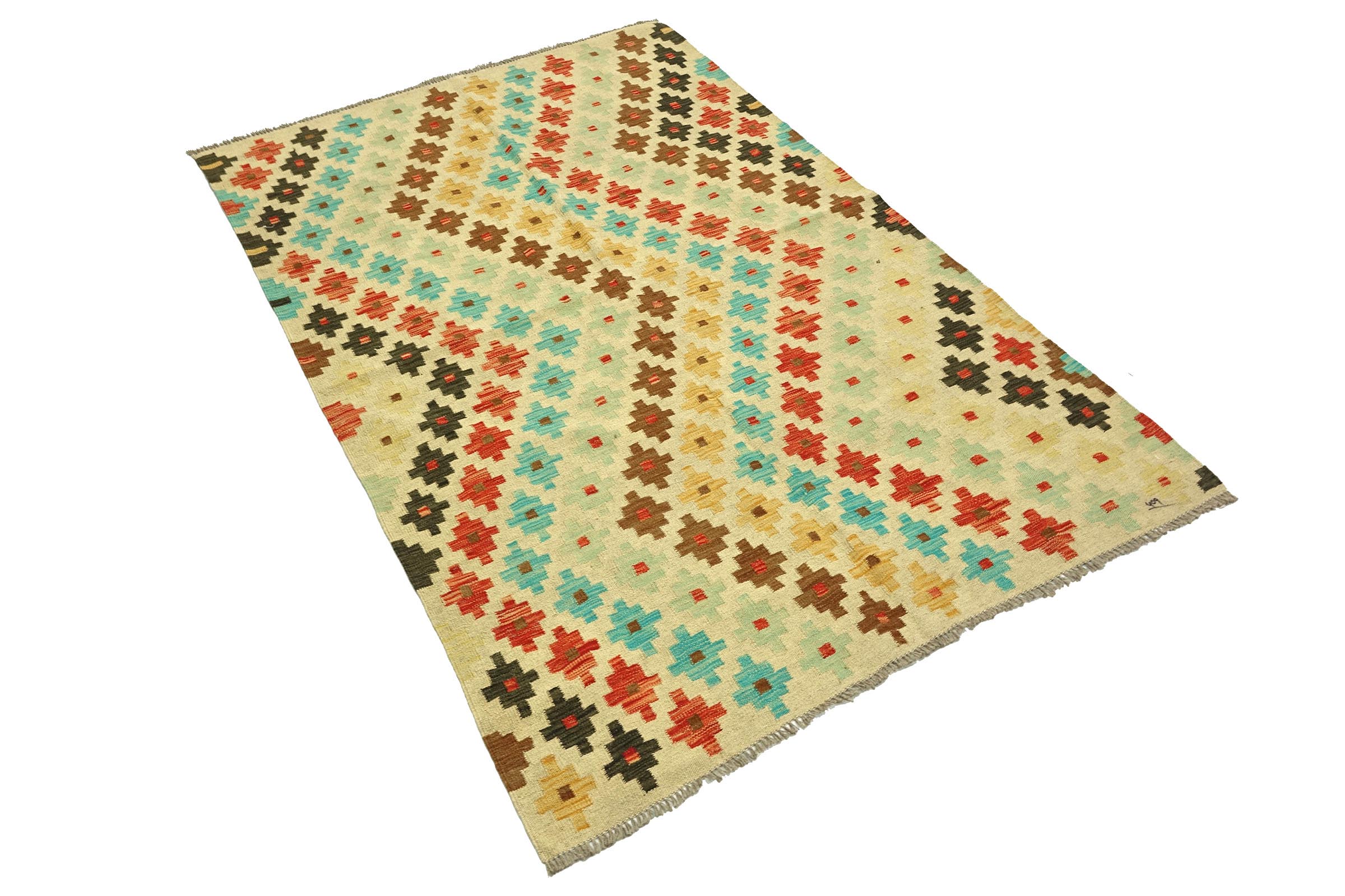 Afghan Maimana Kelim Bunt 150x200 Handgewebt Teppich Bunt Geometrisch Orient