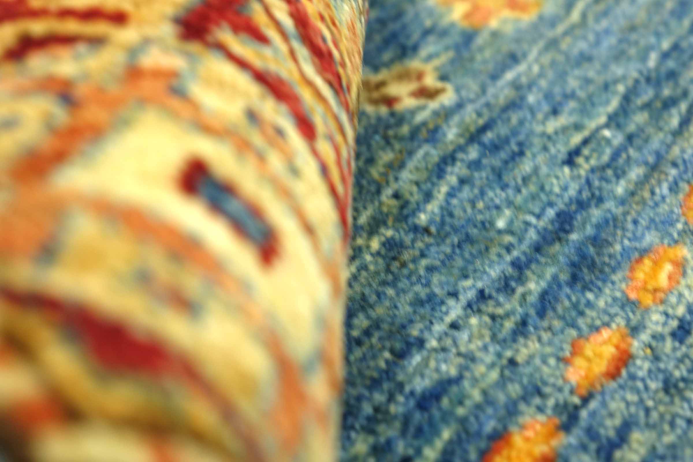Afghan Khorjin Shaal 200x300 Handgeknüpft Orientteppich Blau Streifen Wolle
