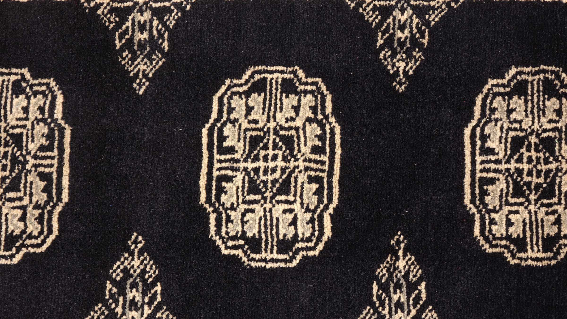 Pakistan Buchara 3ply Teppich 50x80 Handgeknüpft Schwarz Geometrisch Orient Kurzflor