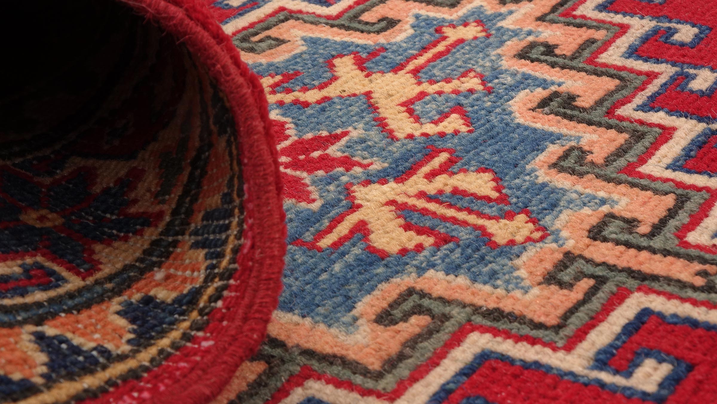 Kazak Teppich 80x240 Handgeknüpft Läufer rot Geometrisch Orientalisch UNIKAT Kurzflor