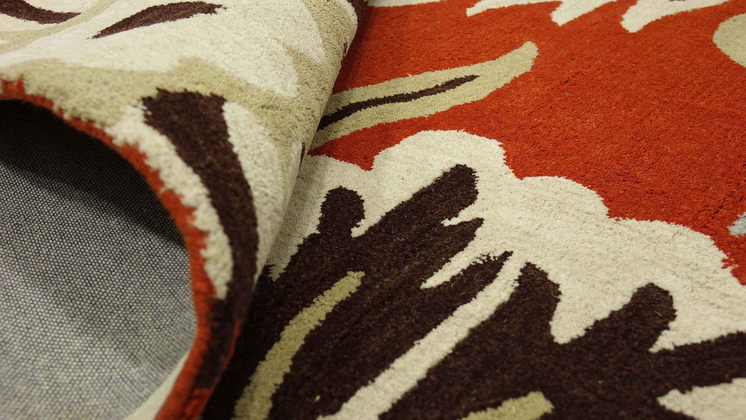 Handgefertigter Teppich Blüte 160x230 Orange Floral Handarbeit Handtuft Modern