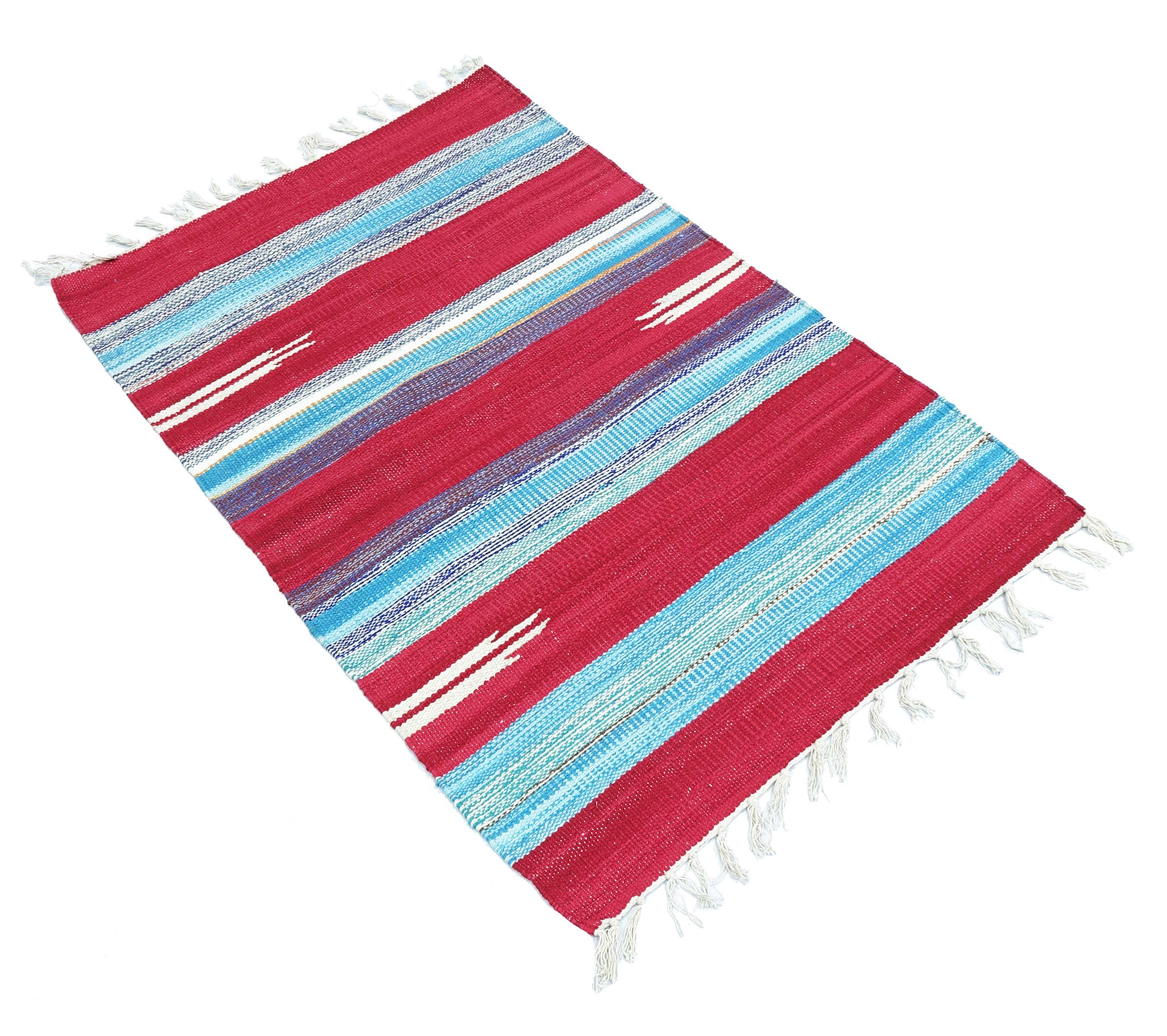Knallbunter Kelim Teppich 60x90 Handgewebt Mehrfarbig Gestreift Handarbeit Gewebt