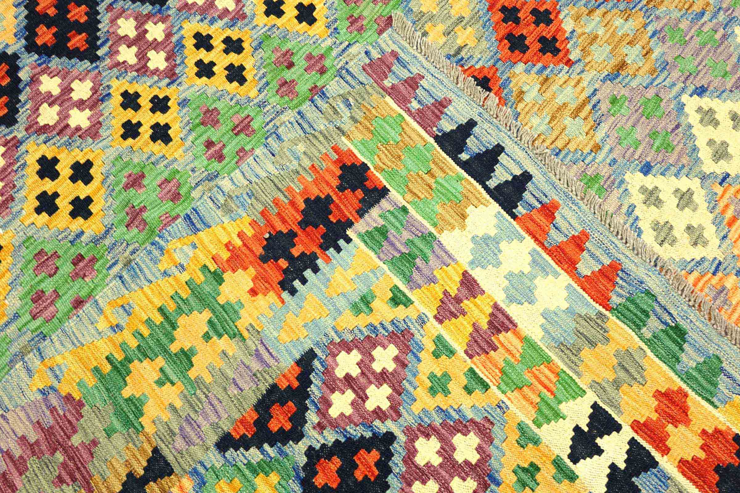 Afghan Maimana Kelim Bunt 250x350 Handgewebt Teppich Bunt Geometrisch Orient