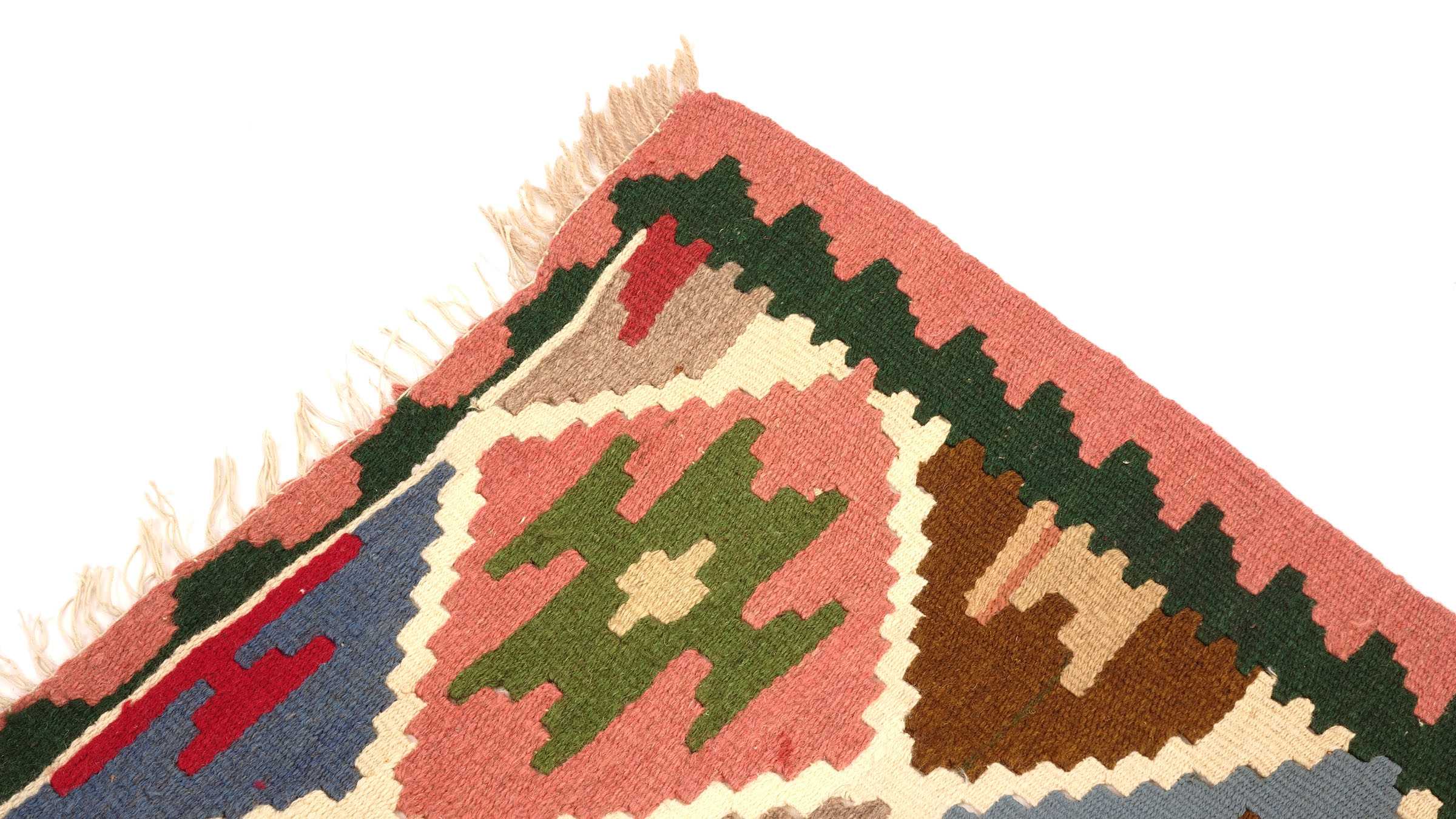 Perserteppich Kelim Ardebil 100x140 Handgewebt Rosa Geometrisch Handarbeit Zimmer