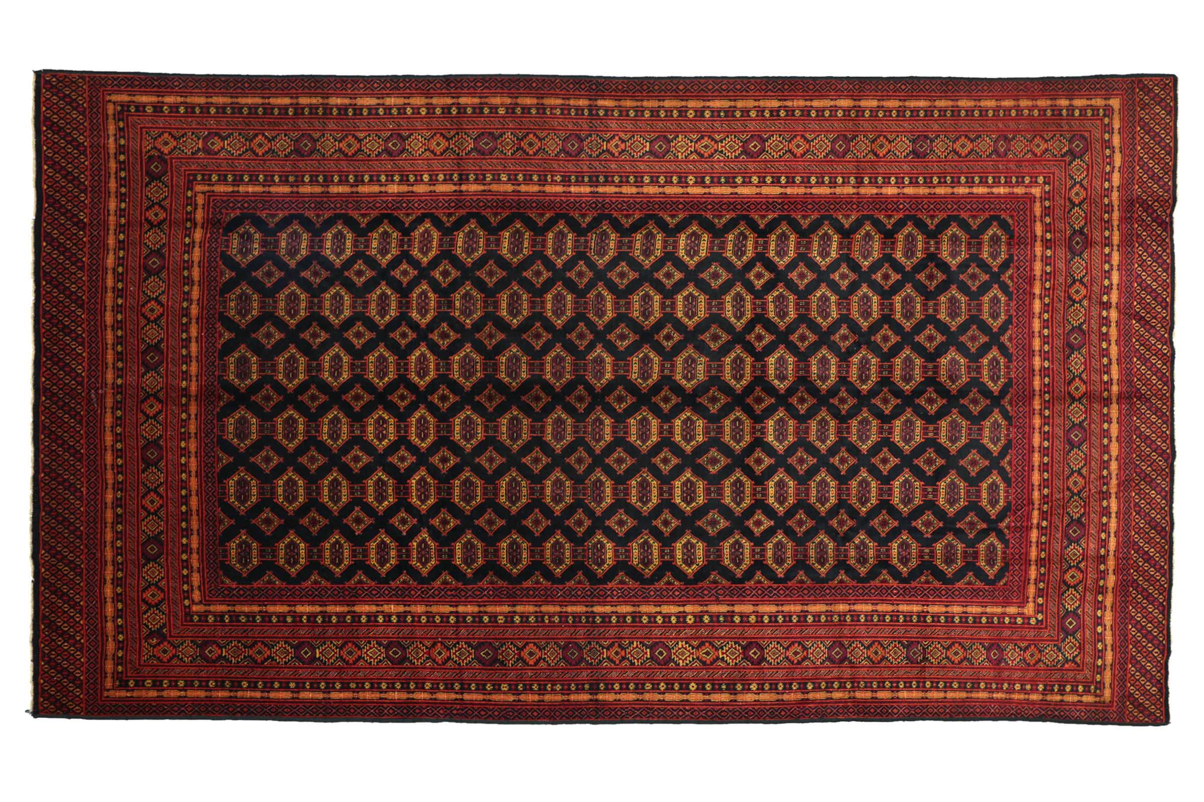 Afghan Mauri 200x300 Handgeknüpft Teppich Blau Geometrisch Kurzflor Orient Rug