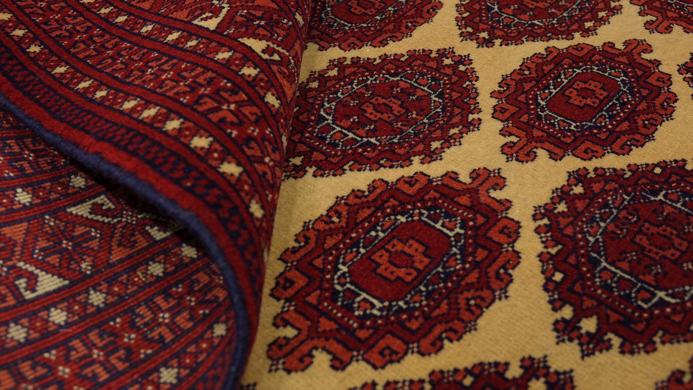 Afghan Teppich 120x180 Handgeknüpft Beige Geometrisch Orient Kurzflor Wohnzimmer