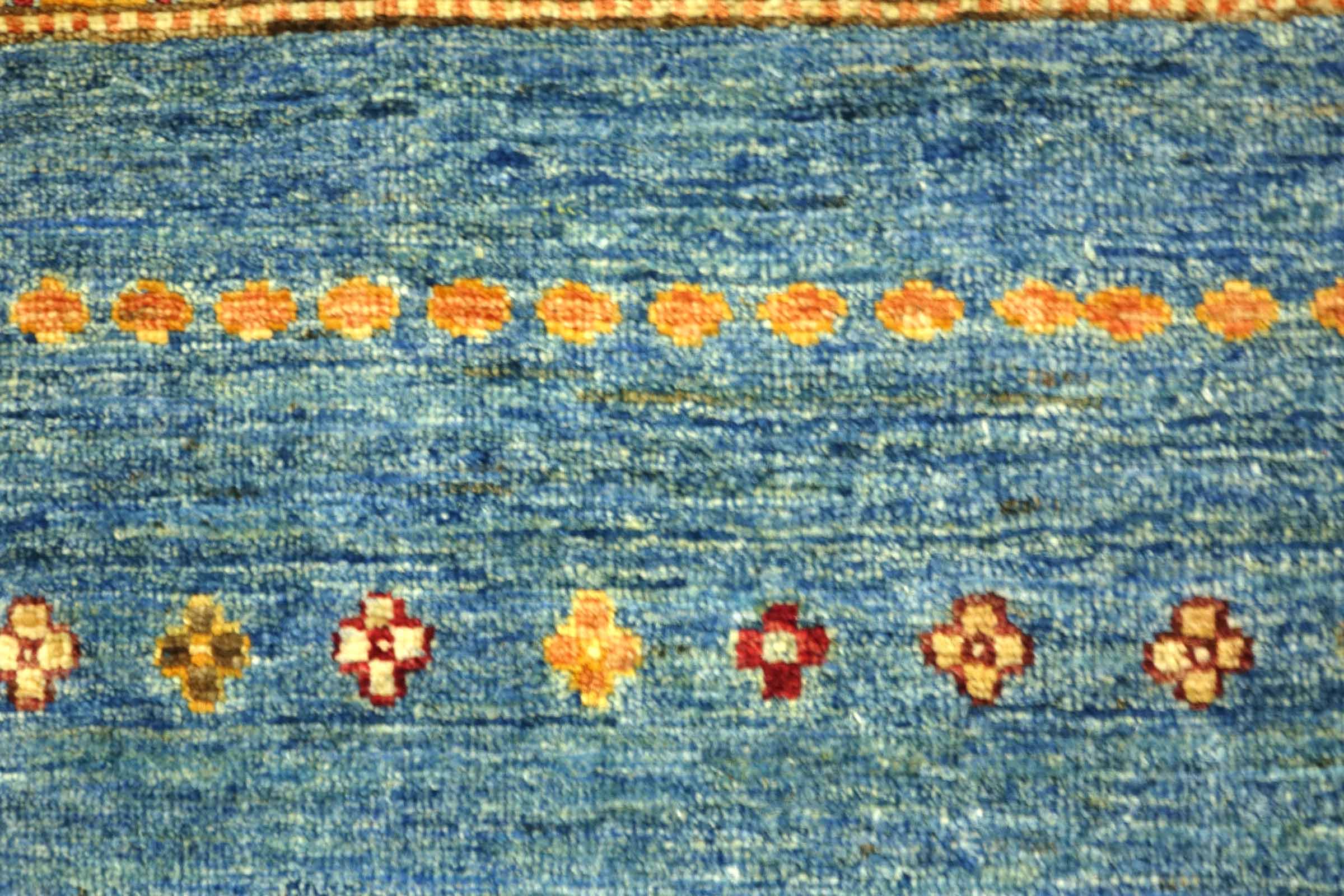 Afghan Khorjin Shaal 200x300 Handgeknüpft Orientteppich Blau Streifen Wolle