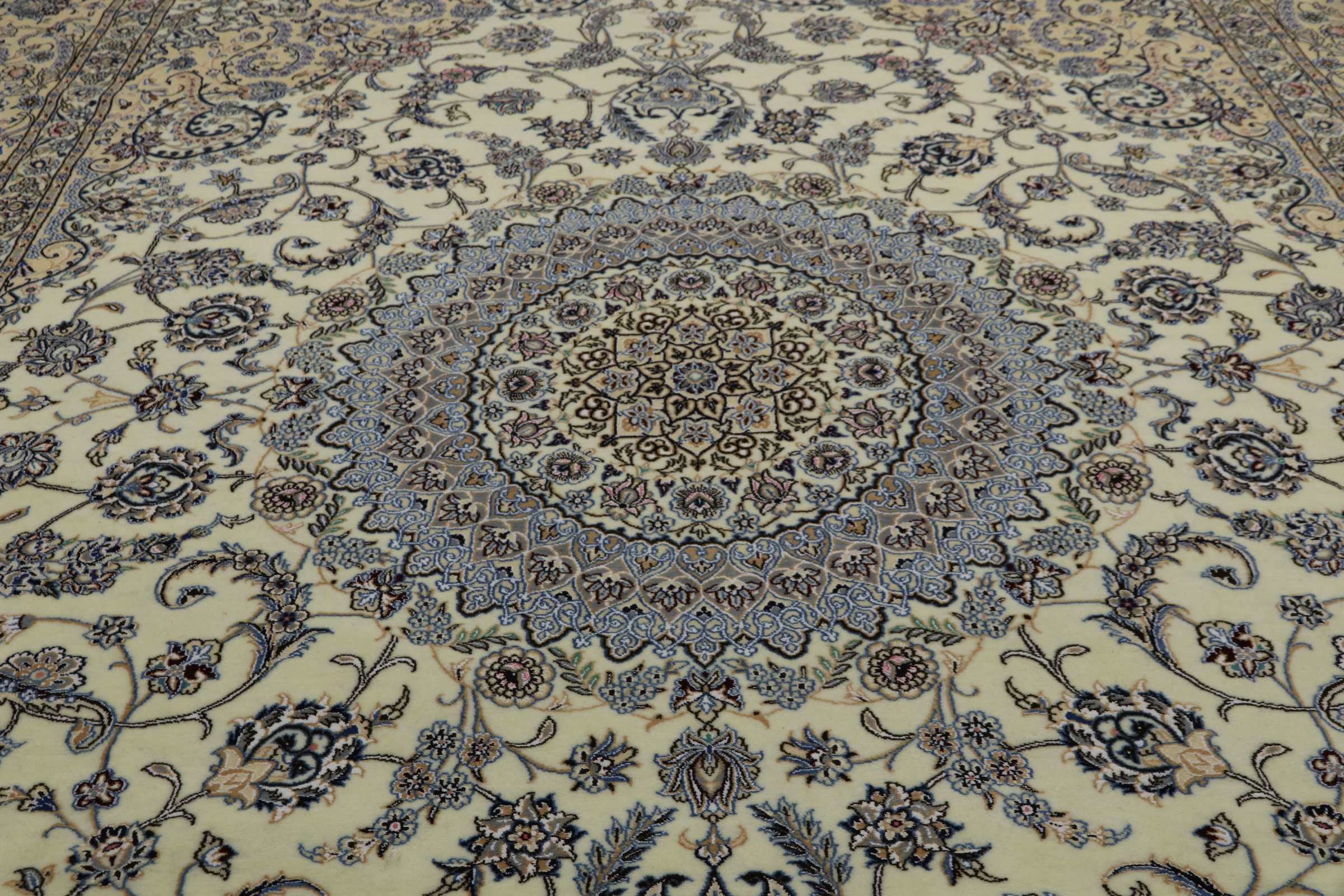 Perserteppich Nain 9LA 300x400 Handgeknüpft Weiß Medaillon Orientalisch UNIKAT Kurzflor