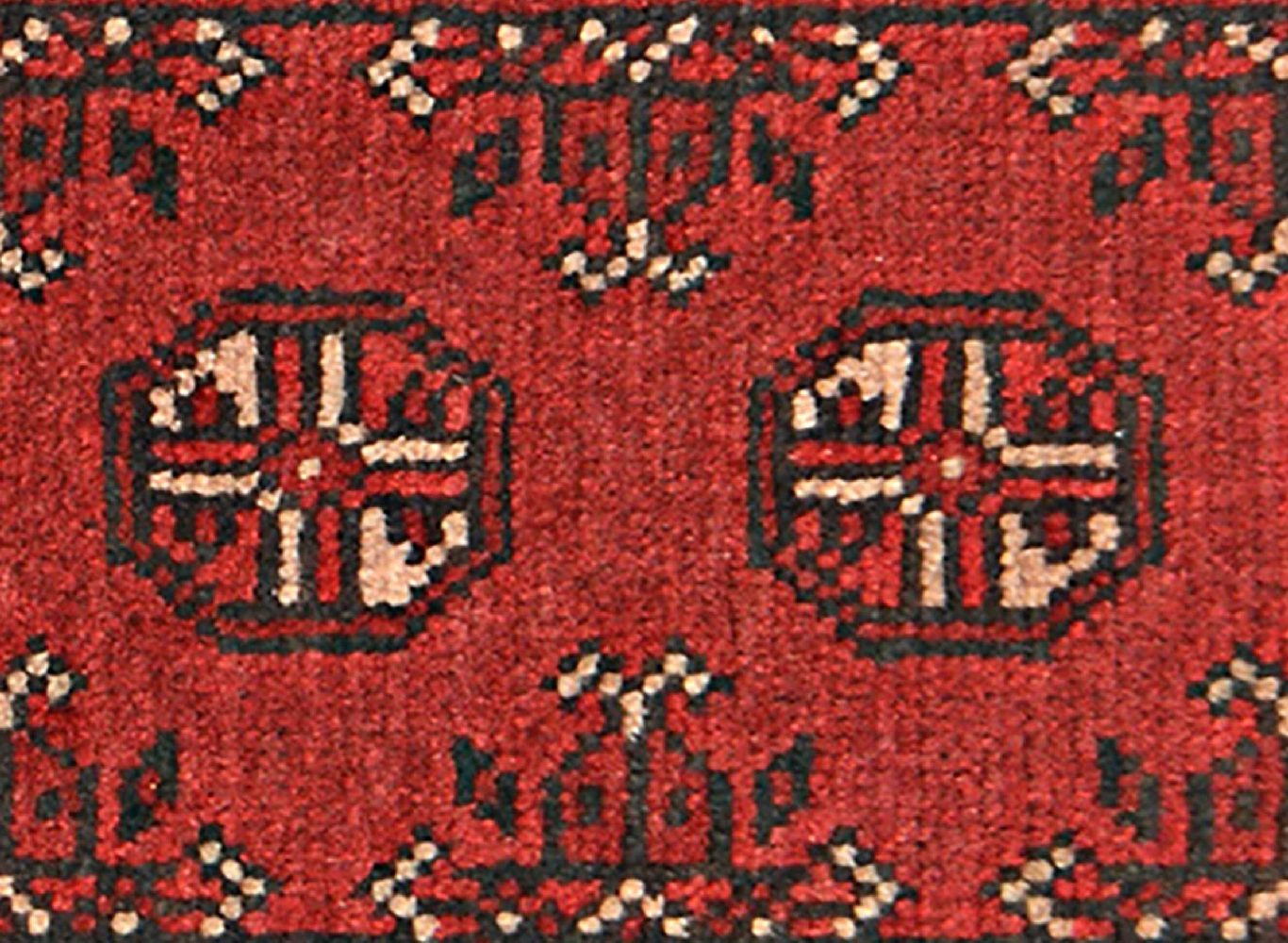 Afghan Aqcha Poshti Teppich 40x60 Handgeknüpft Rot Geometrisch Orient Kurzflor