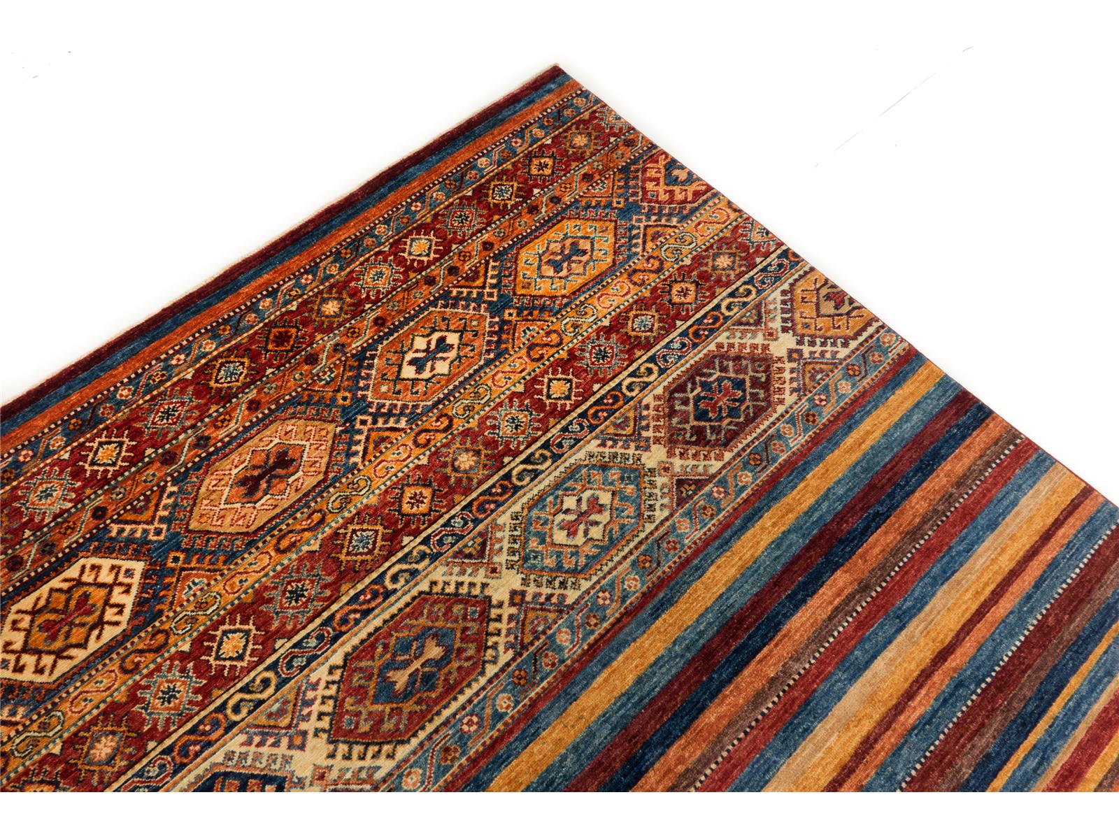 Afghan Ziegler Khorjin 210x320 Handgeknüpft Teppich Mehrfarbig Linien Kurzflor