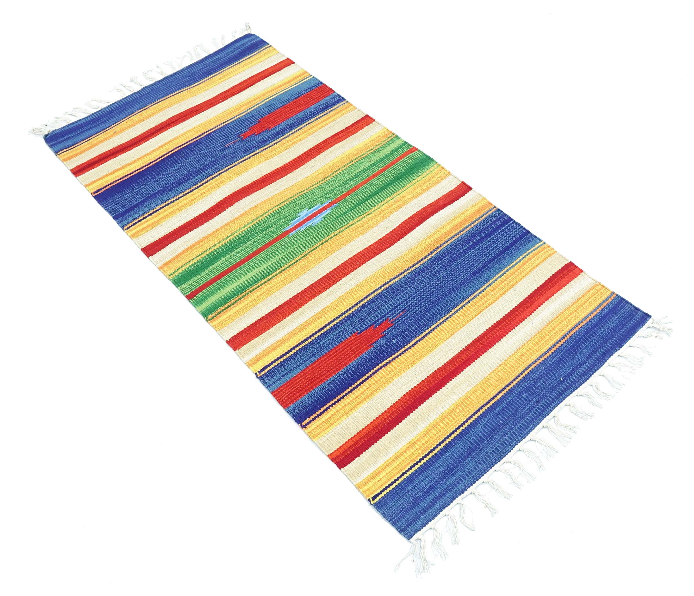 Knallbunter Kelim Teppich 60x120 Handgewebt Mehrfarbig Streifen Handarbeit Gewebt