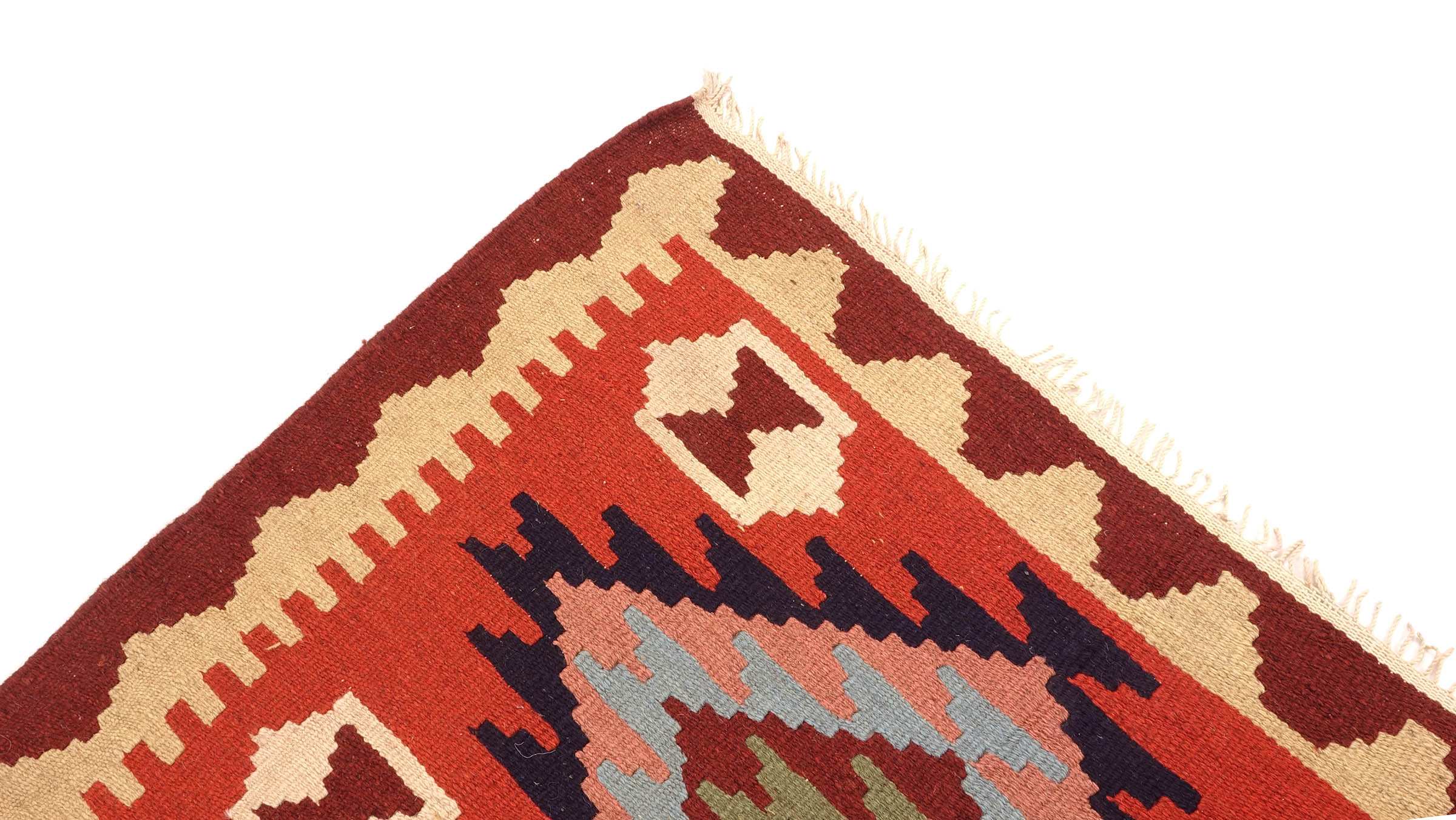 Perserteppich Kelim Ardebil 100x150 Handgewebt Orange Geometrisch Handarbeit Zimmer