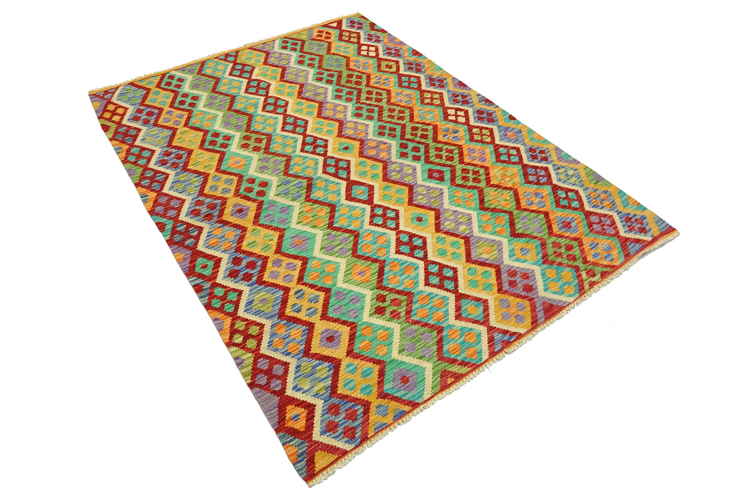 Afghan Maimana Kelim Bunt 150x200 Handgewebt Teppich Bunt Geometrisch Orient
