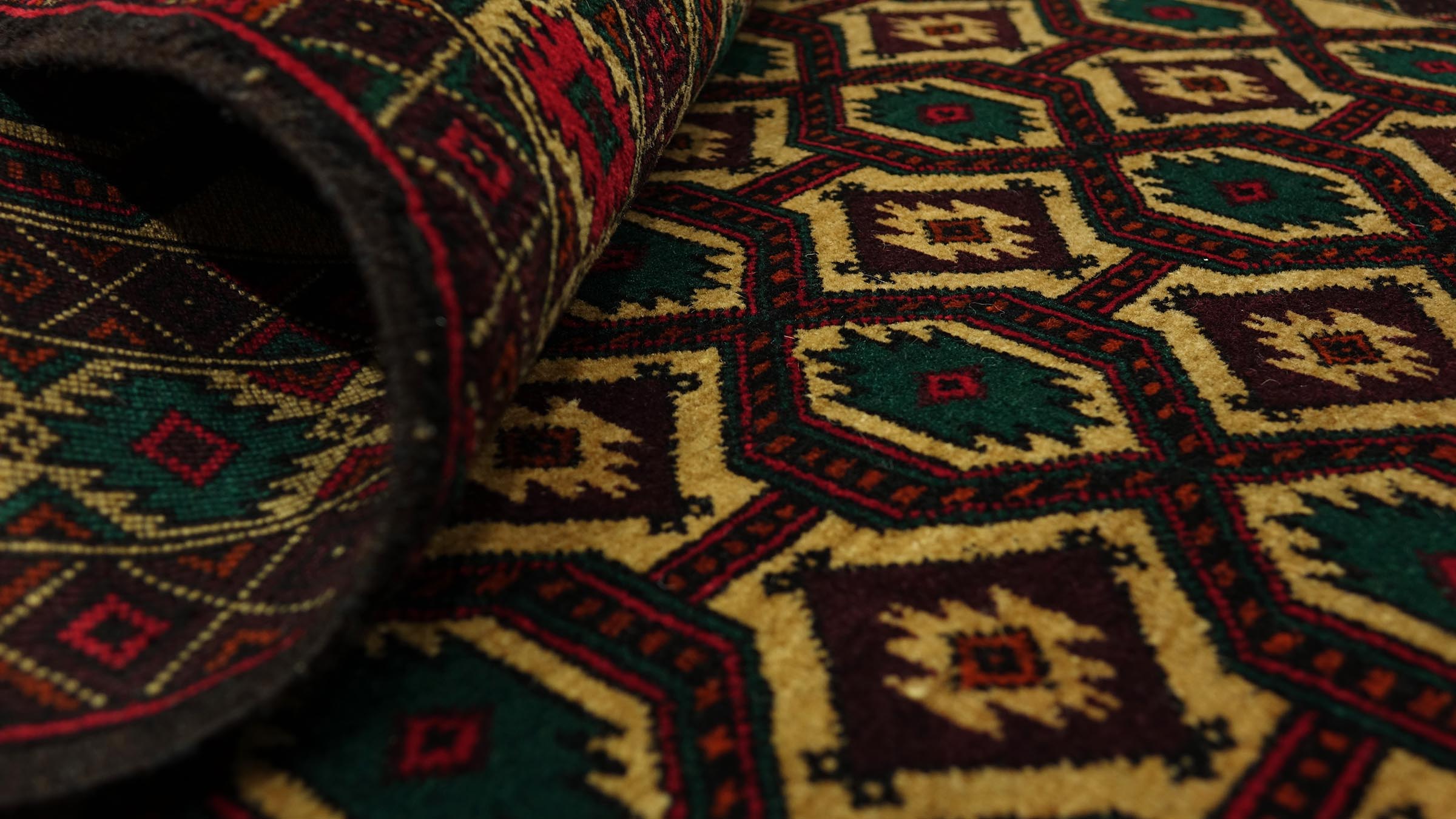 Afghan Teppich 90x140 Handgeknüpft Beige Geometrisch Orient Kurzflor Wohnzimmer