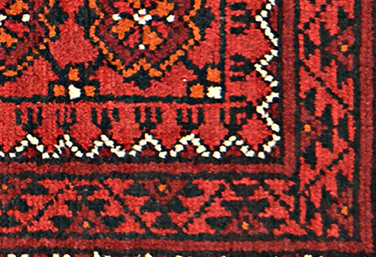 Afghan Aqcha Poshti Teppich 40x60 Handgeknüpft Rot Geometrisch Orient Kurzflor