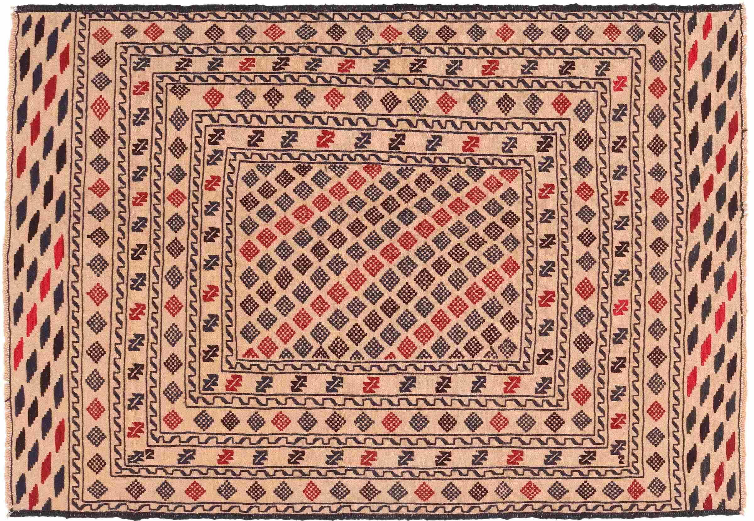 Afghan Kelim Gol Barjasta Teppich 120x180 Handgewebt Gold Geometrisch Handarbeit Gewebt