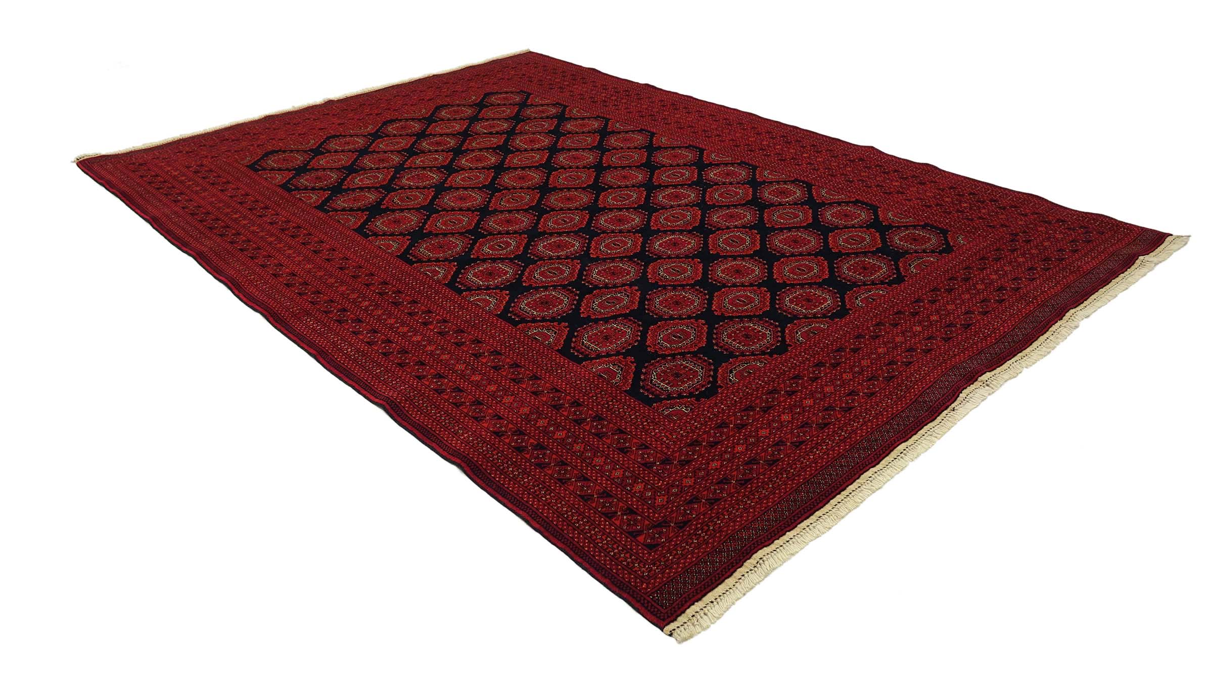 Afghan Teppich 200x300 Handgeknüpft Rot Geometrisch Orient Kurzflor Wohnzimmer