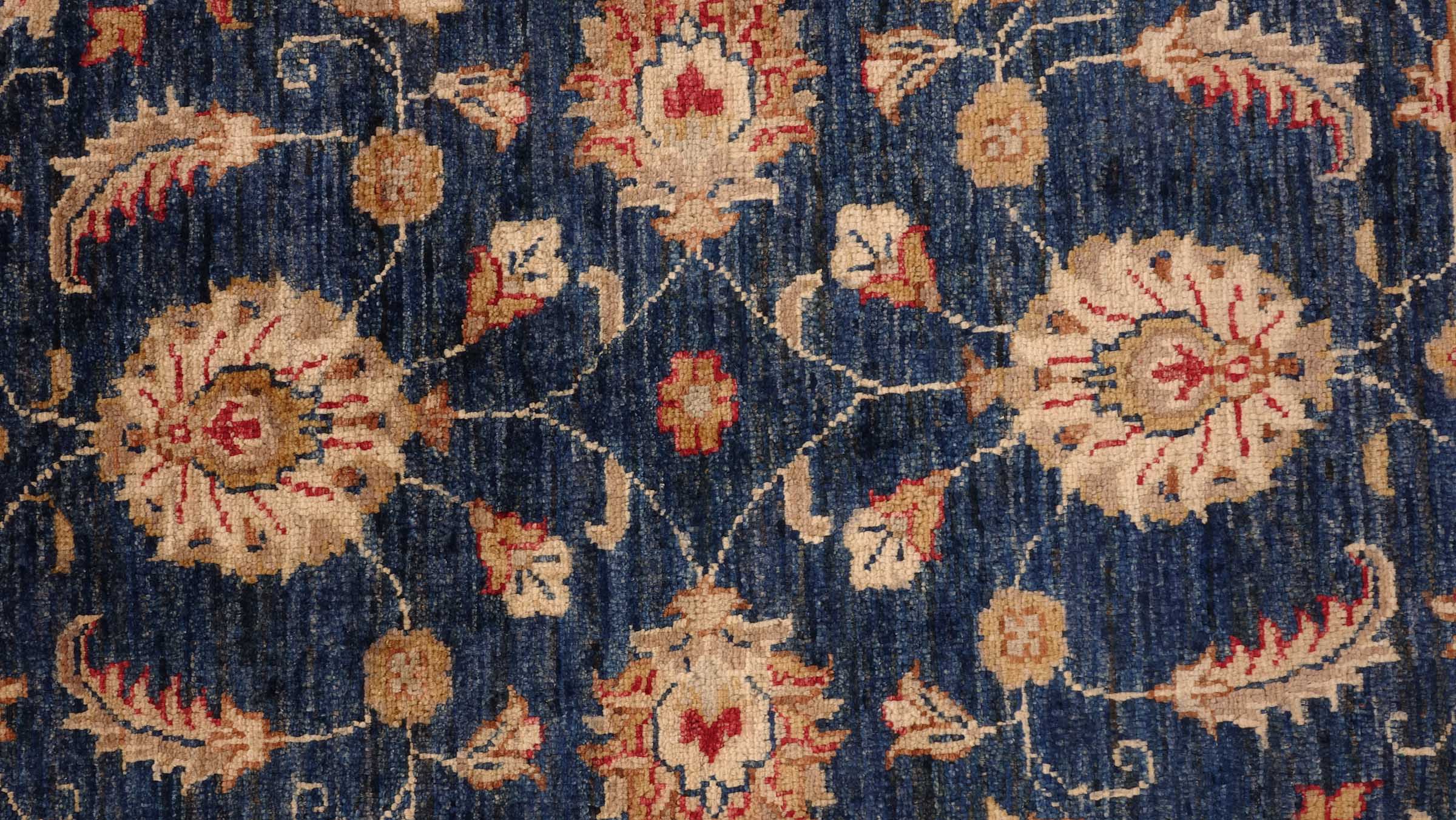 Chobi Ziegler Teppich 100x100 Handgeknüpft Quadratisch Beige Floral Orientalisch UNIKAT