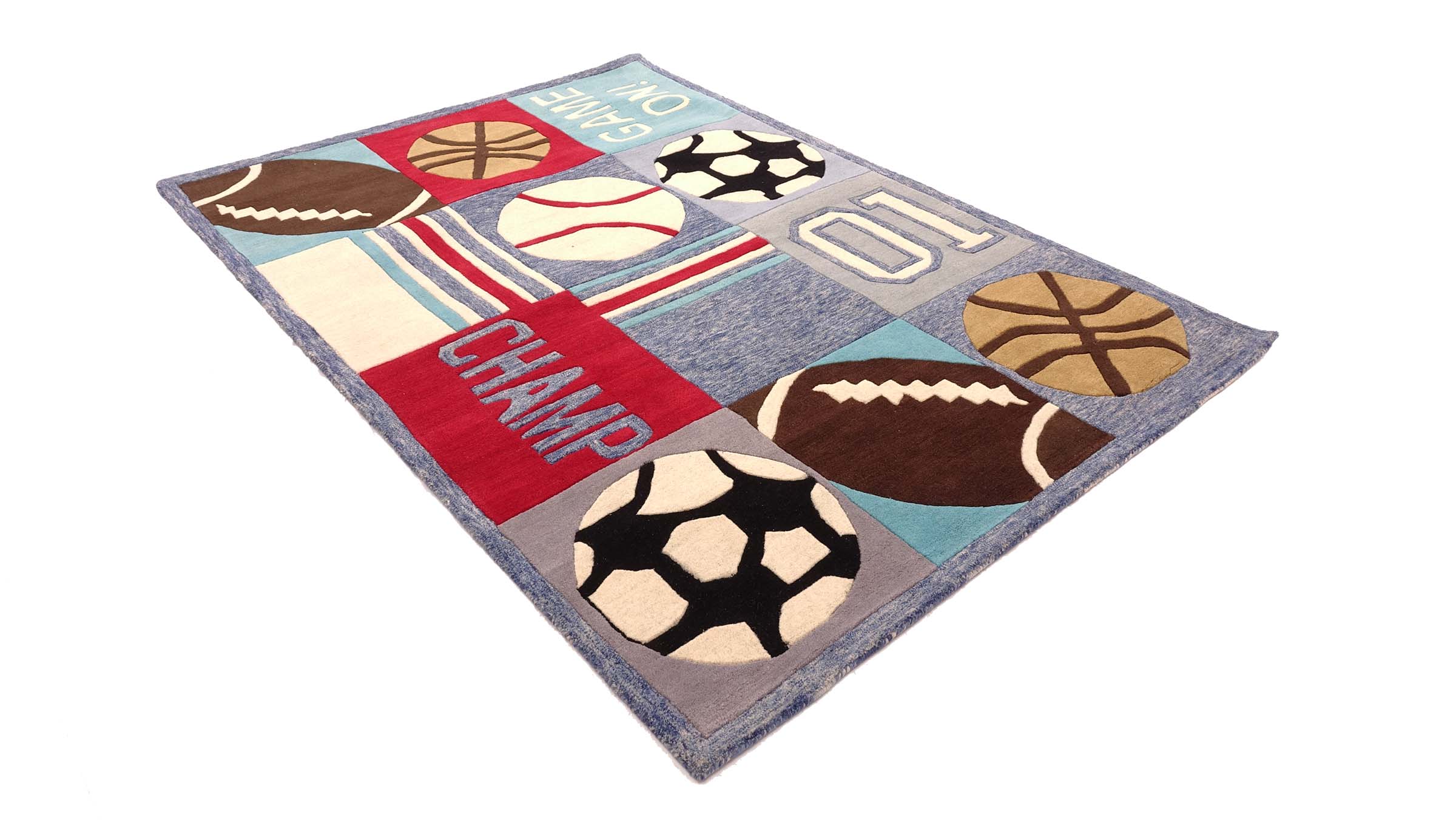 Wollteppich Sport 170x240 Blau Handarbeit Handtuft Modern