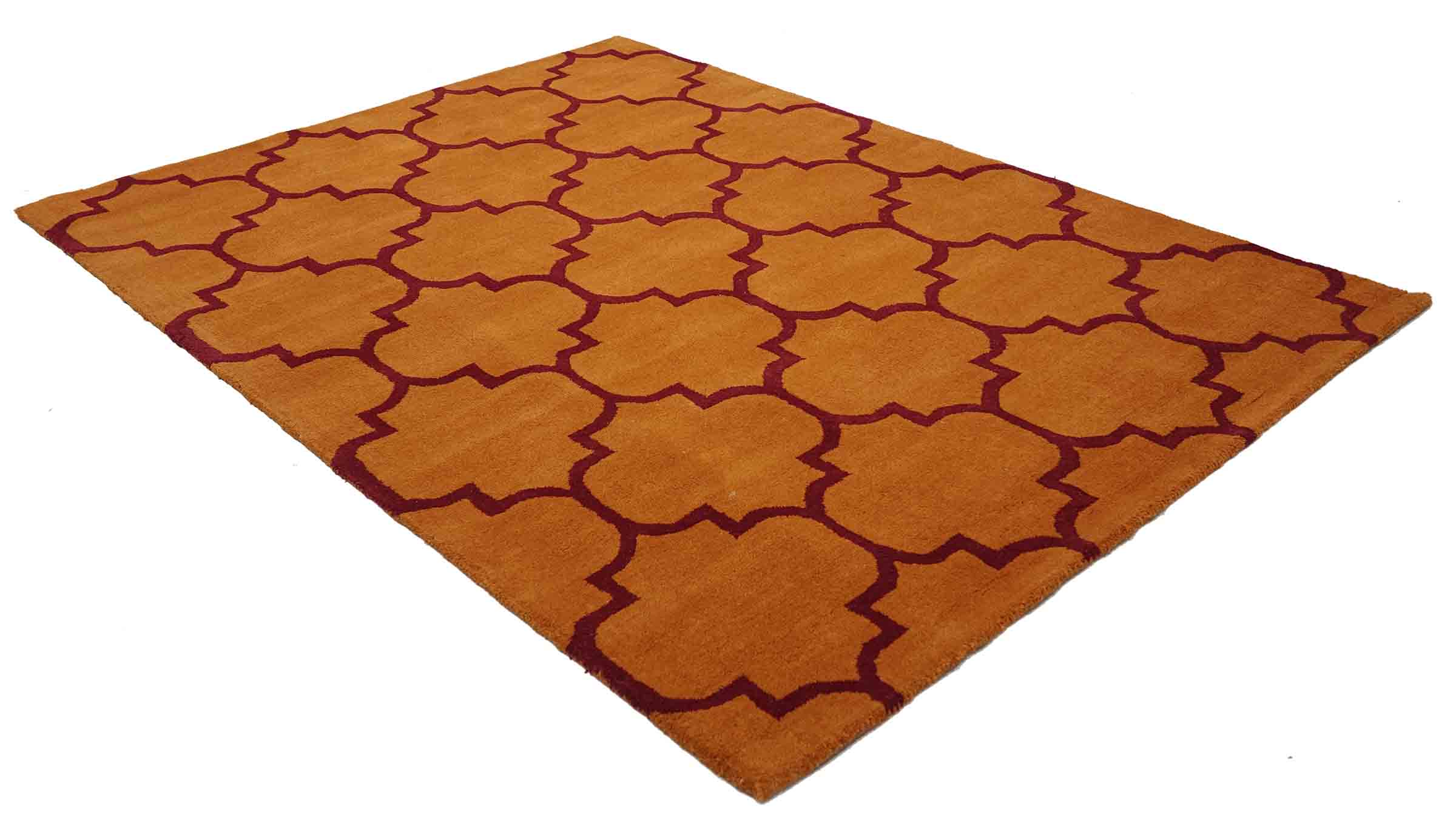 Handgefertigter moderner Wollteppich 160x230 Orange Ornamente Handarbeit Handtuft
