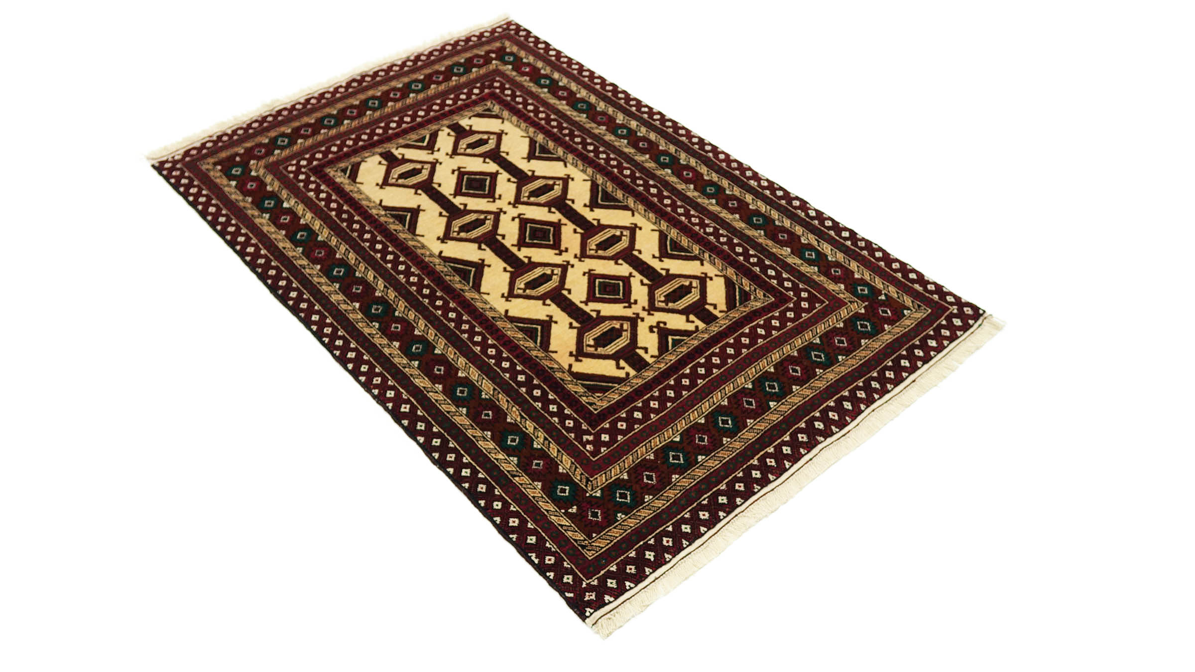 Afghan Teppich 100x150 Handgeknüpft Rot Geometrisch Orient Kurzflor Wohnzimmer