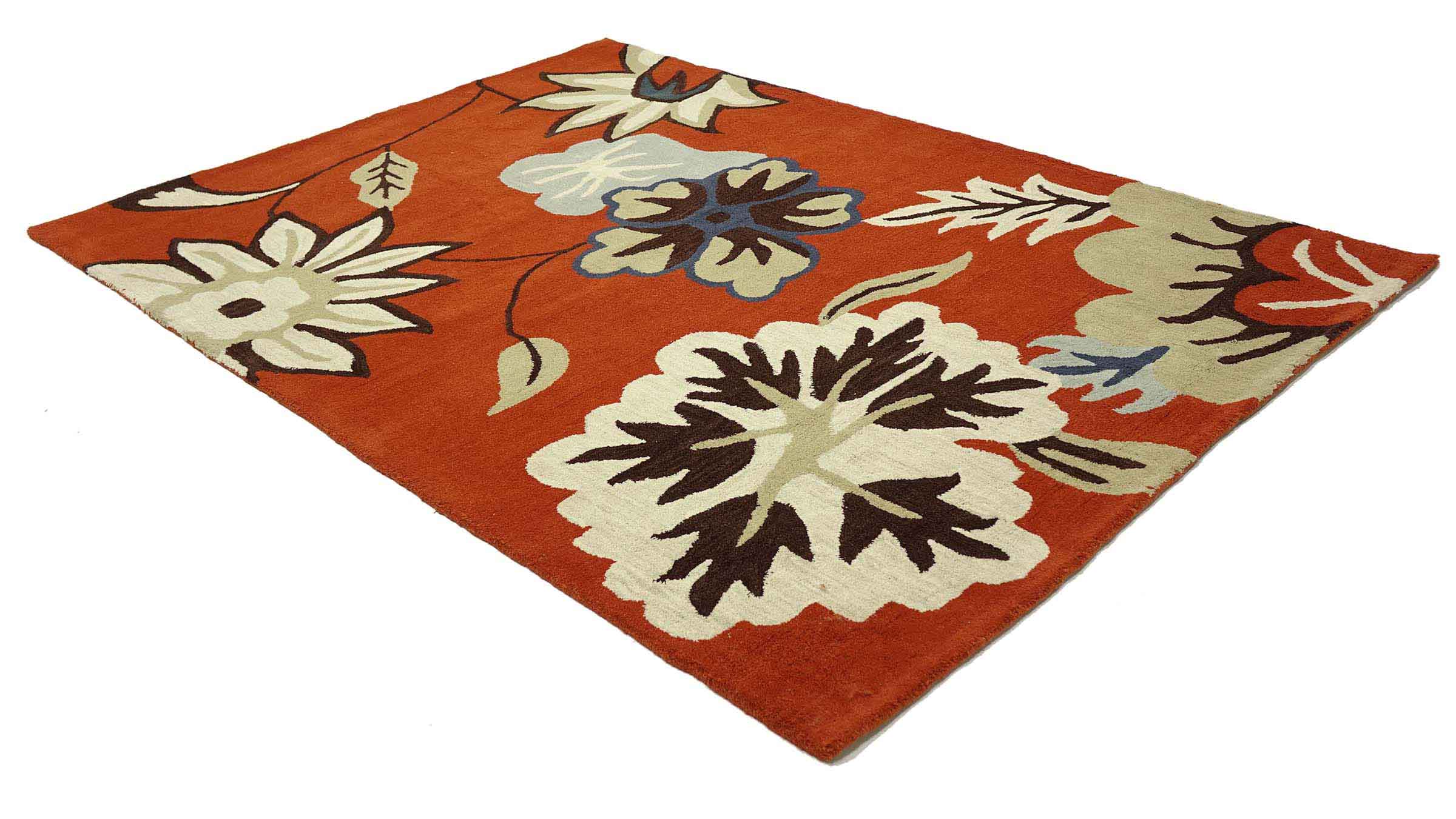 Handgefertigter Teppich Blüte 160x230 Orange Floral Handarbeit Handtuft Modern