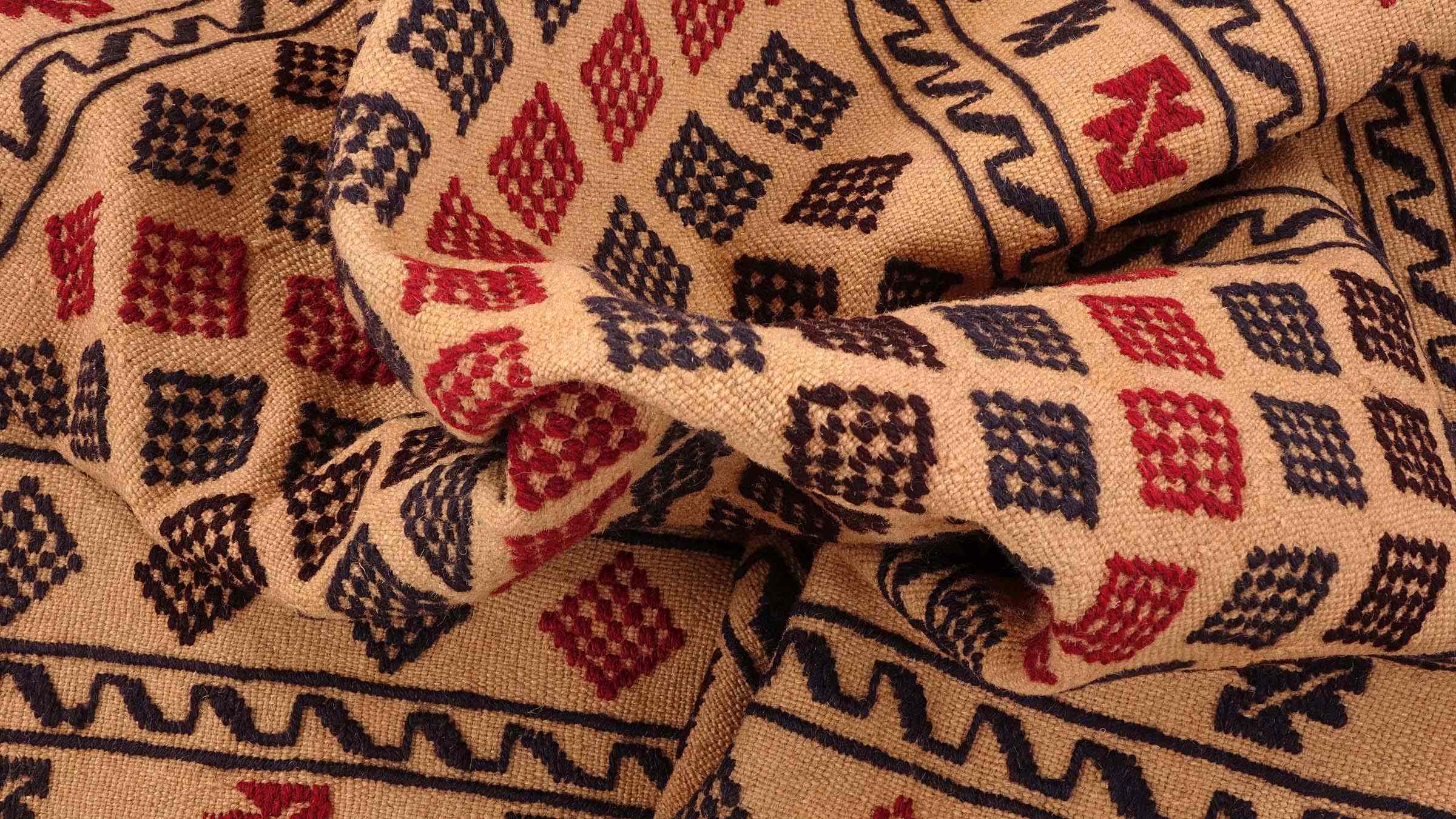 Afghan Kelim Gol Barjasta Teppich 120x180 Handgewebt Gold Geometrisch Handarbeit Gewebt