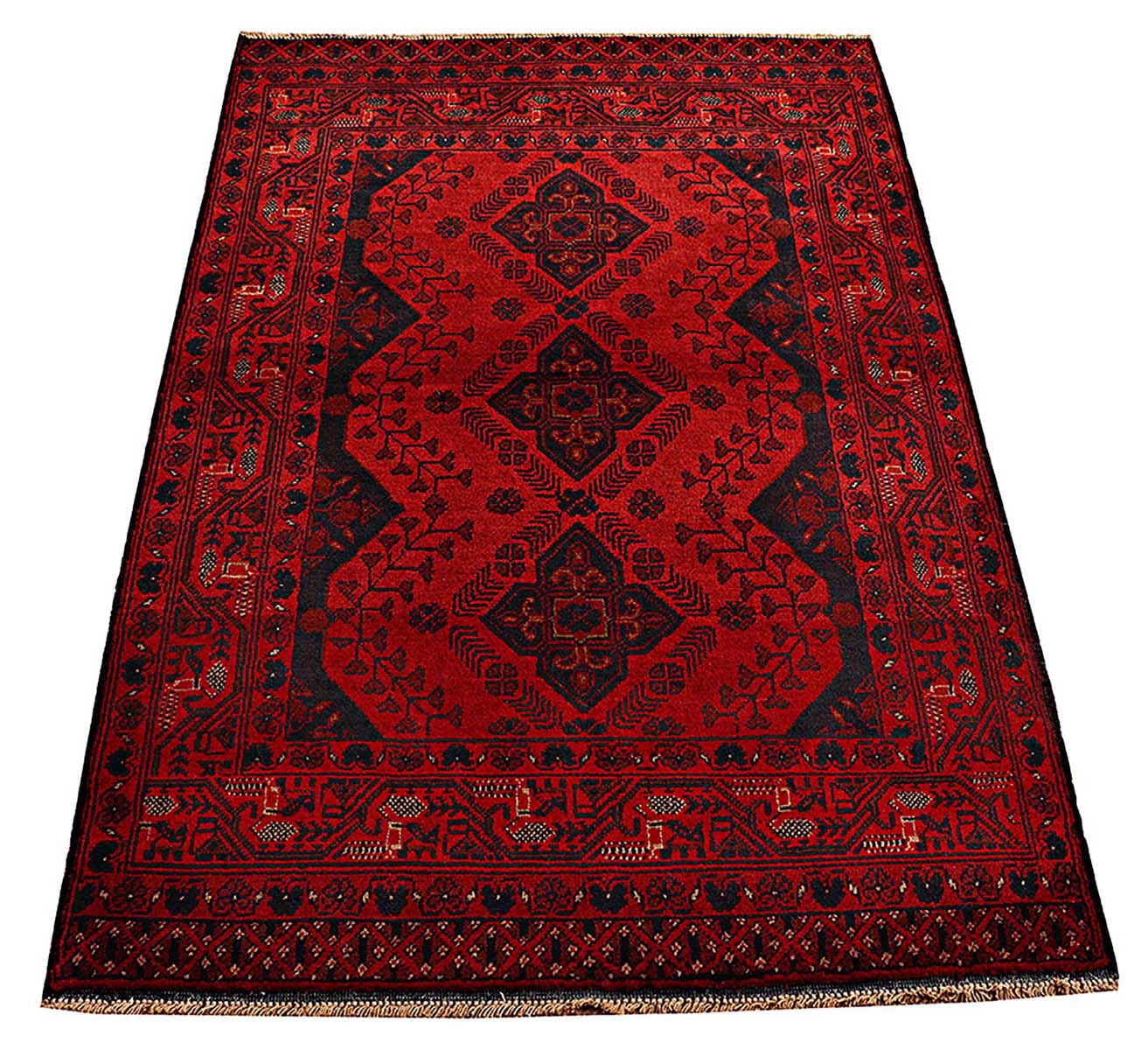 Afghan Khal Mohammadi Teppich 100x150 Handgeknüpft Braun Geometrisch Orient Kurzflor