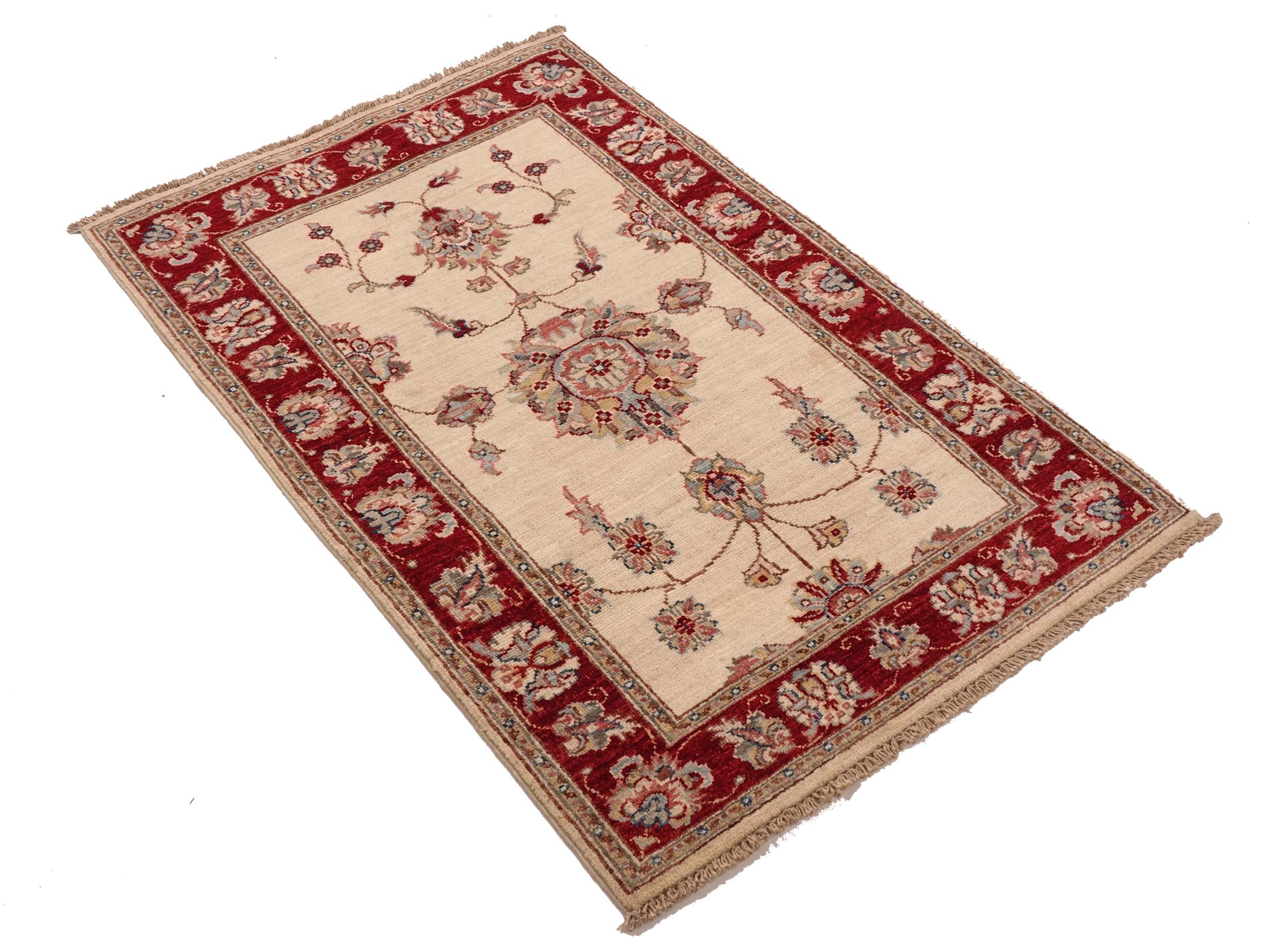 Chobi Ziegler Teppich 80x120 Handgeknüpft Beige Floral Orientalisch UNIKAT Kurzflor