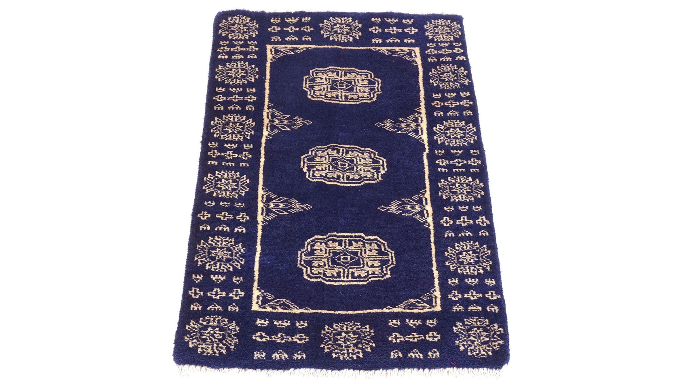 Pakistan Buchara 3ply Teppich 50x80 Handgeknüpft Blau Geometrisch Orient Kurzflor