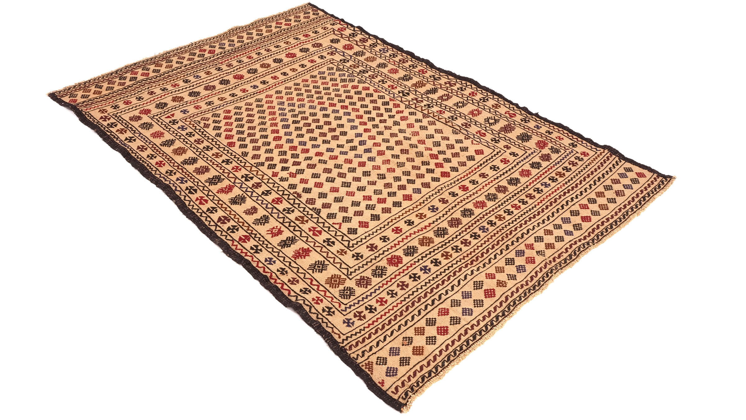 Afghan Kelim Gol Barjasta Teppich 120x180 Handgewebt Gold Geometrisch Handarbeit Gewebt