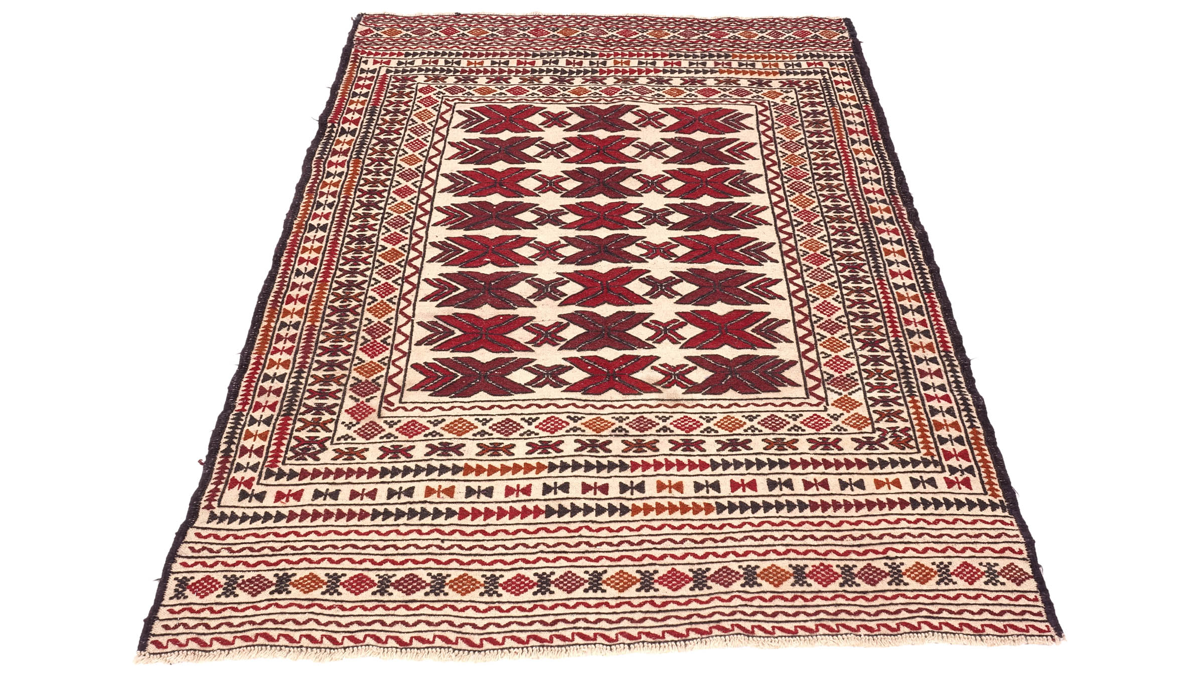 Afghan Kelim Gol Barjasta Teppich 120x180 Handgewebt Beige Geometrisch Handarbeit