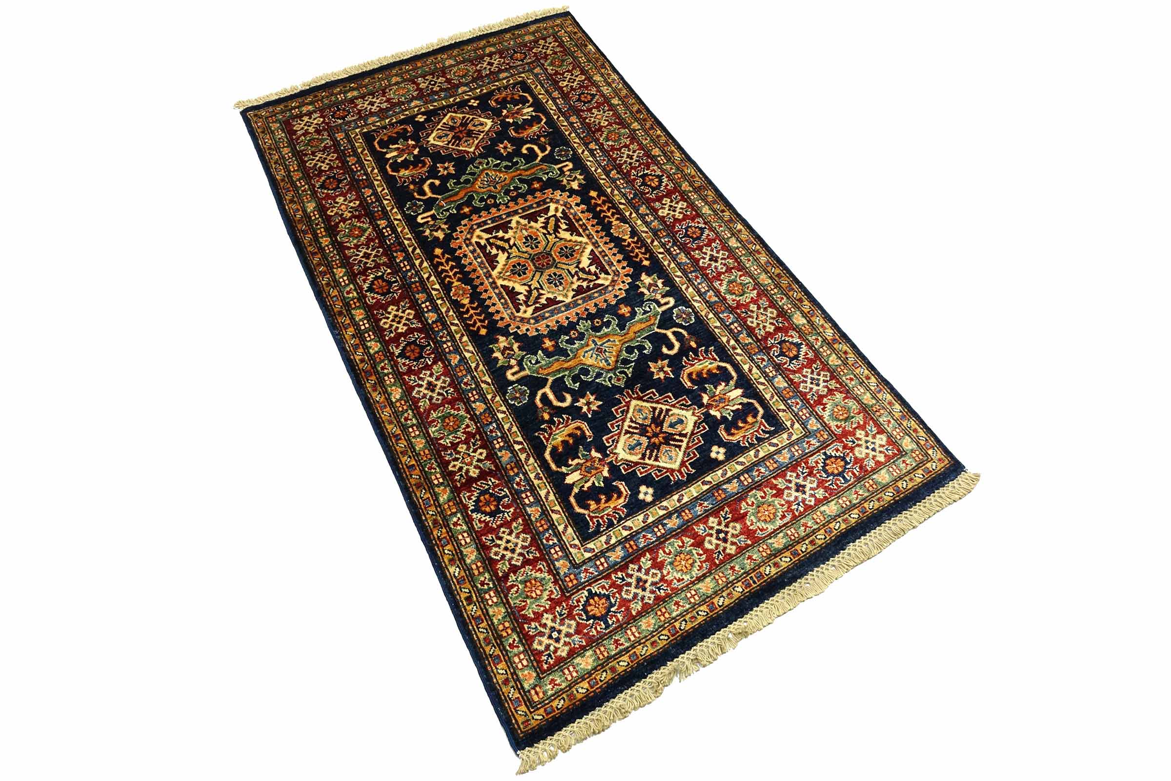 Afghan Kazak Fein 100x150 Handgeknüpft Orientteppich Blau Umrandung Wolle
