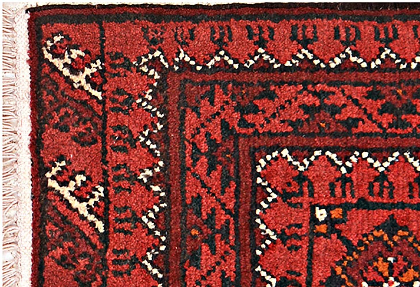 Afghan Aqcha Poshti Teppich 40x60 Handgeknüpft Rot Geometrisch Orient Kurzflor