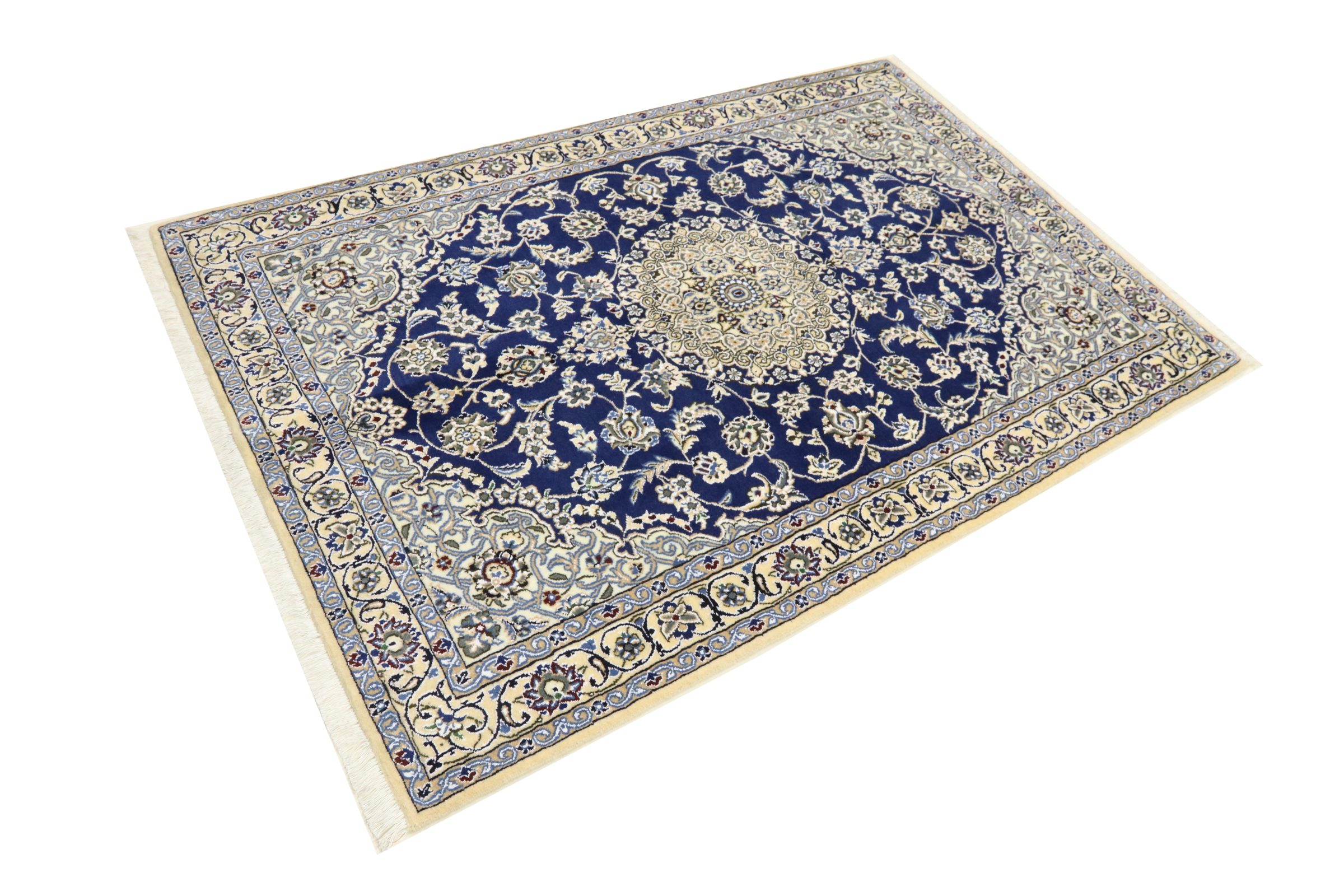 Perserteppich Nain 9LA 120x180 Handgeknüpft Blau Medaillon Orientalisch UNIKAT Kurzflor