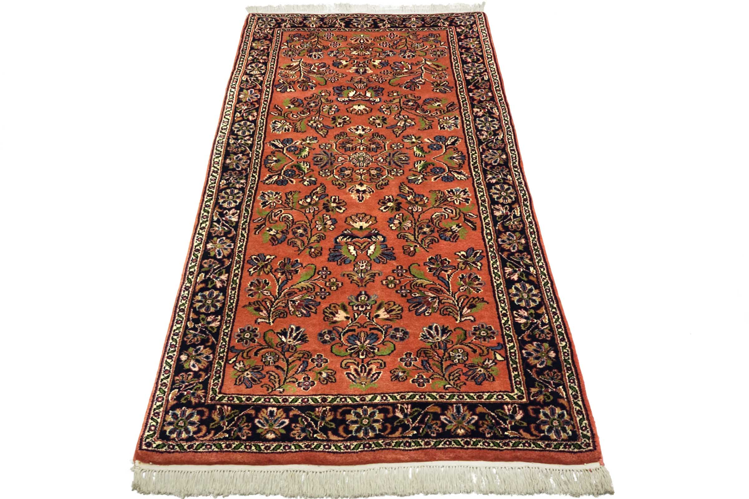 Sarough Teppich 100x200 Handgeknüpft Beige Floral Wolle Kurzflor Rug
