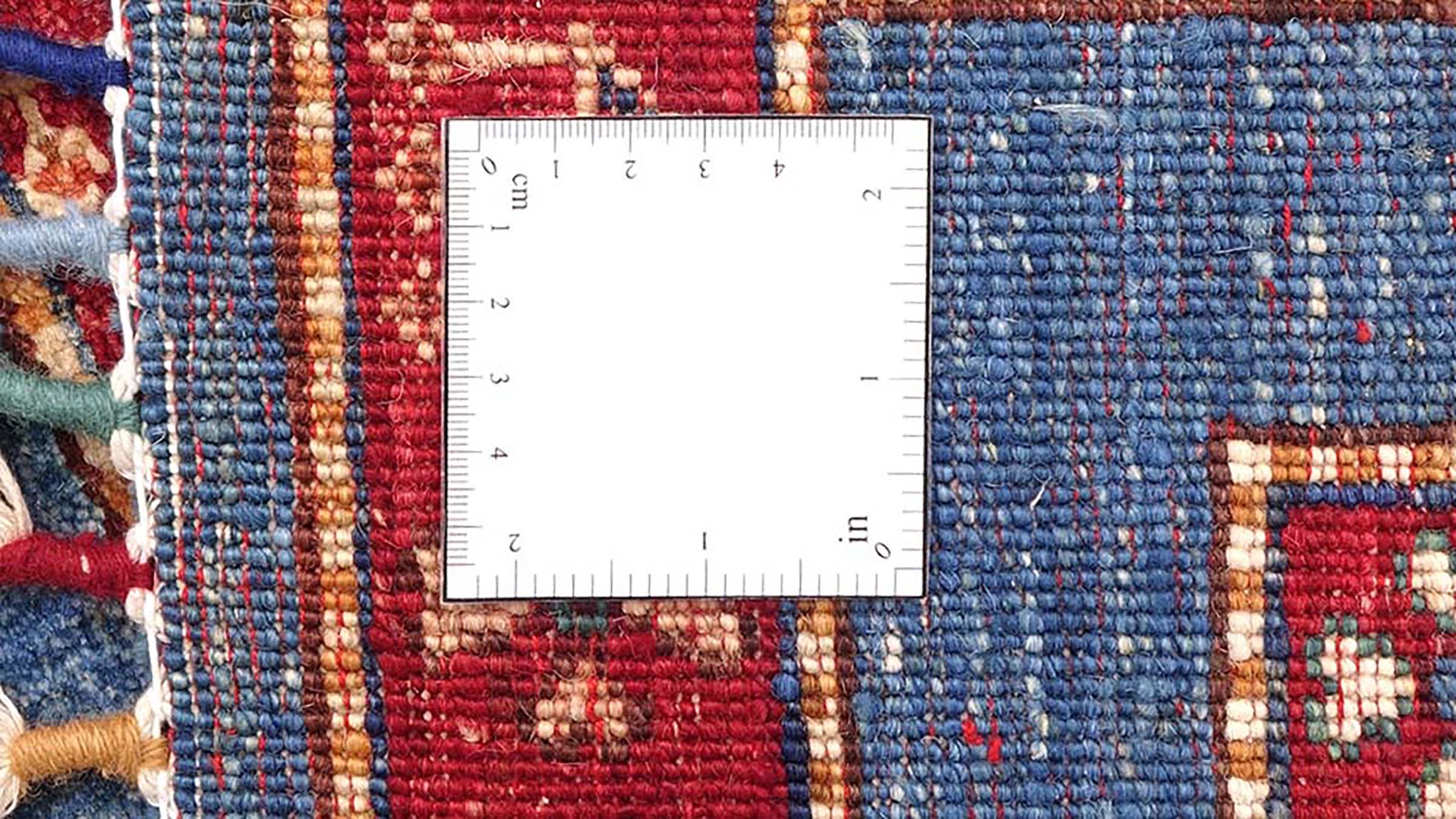 Afghan Khorjin Shaal Teppich 100x150 Handgeknüpft Blau Streifen Orient Kurzflor