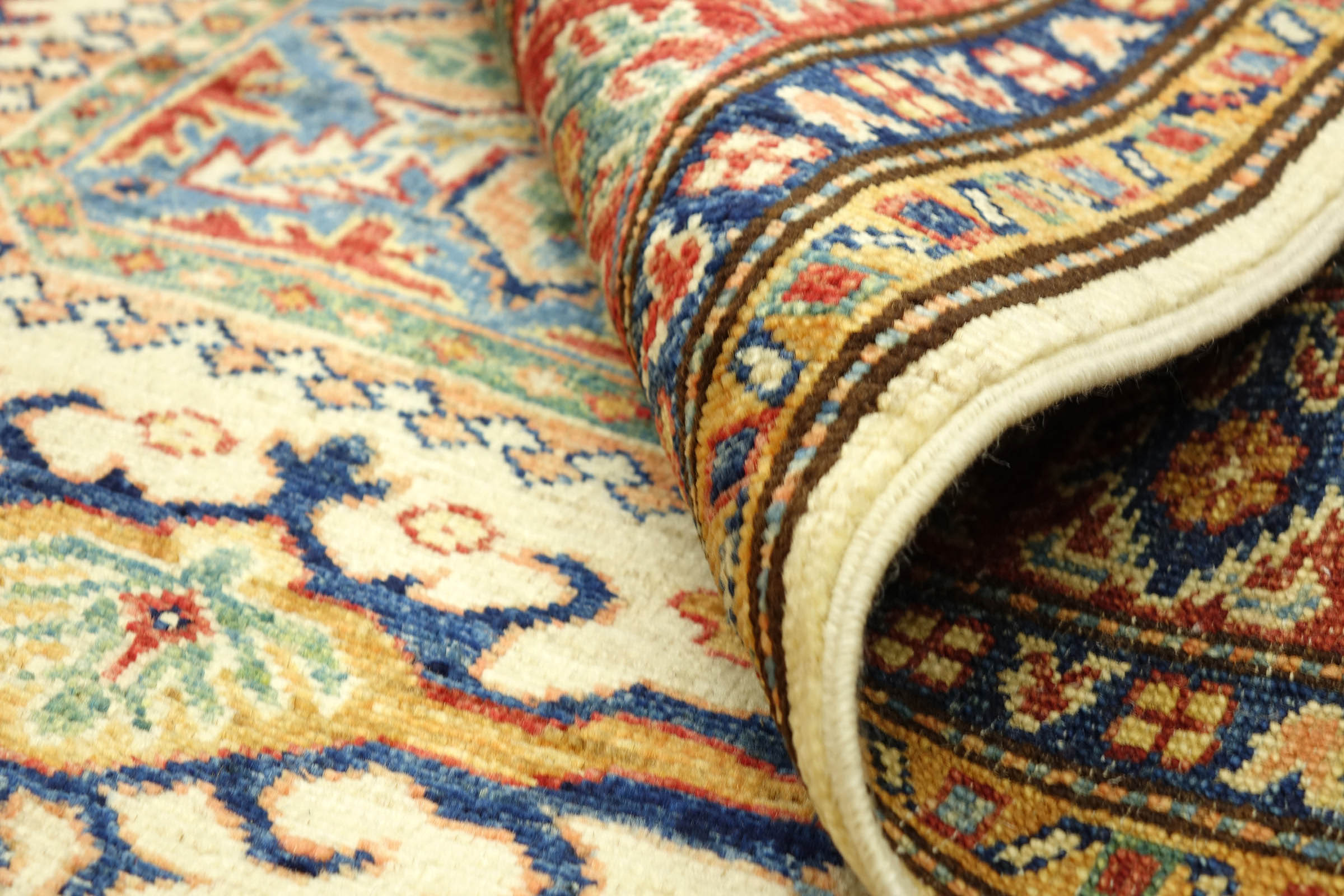 Afghan Kazak Fein 100x150 Handgeknüpft Orientteppich Beige Umrandung Wolle